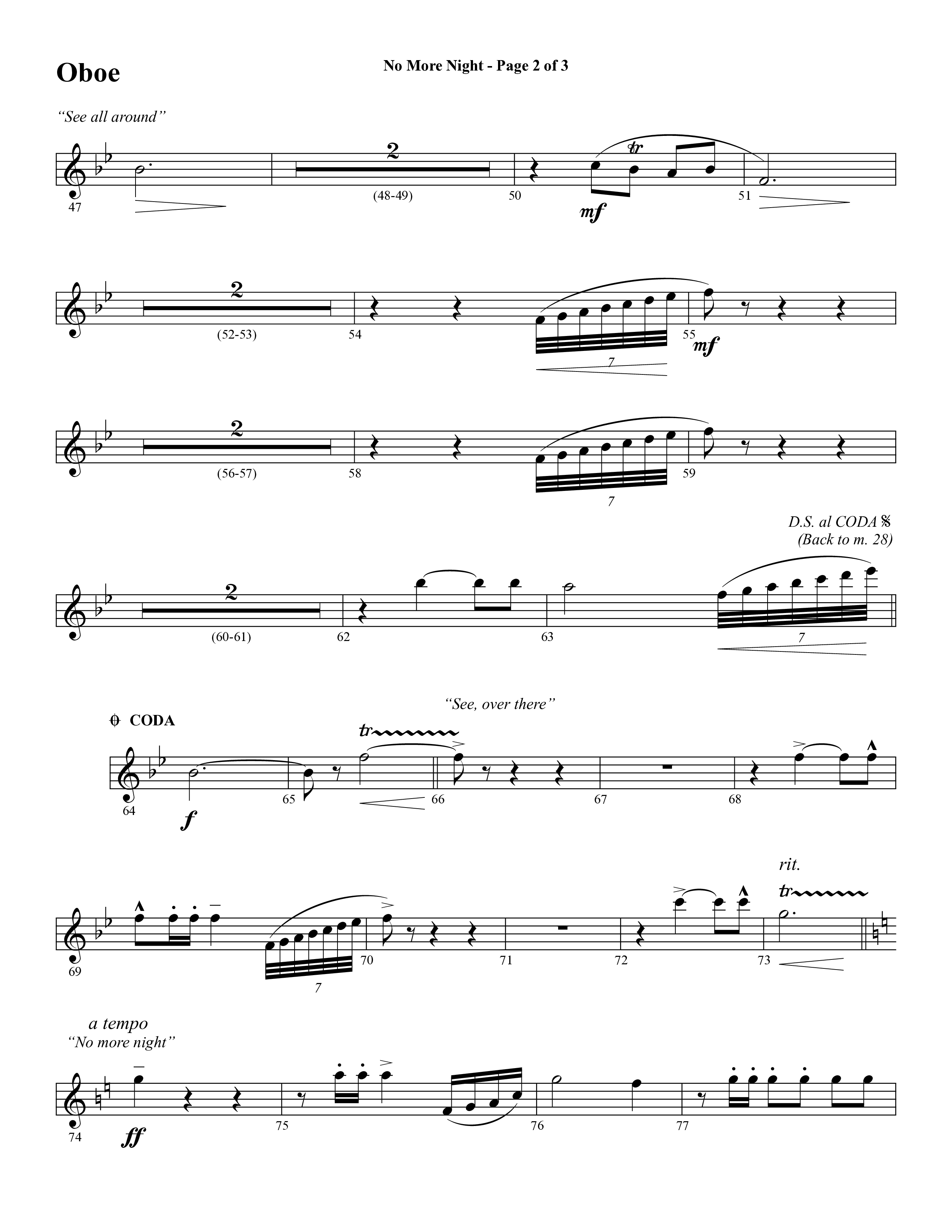 No More Night (Choral Anthem SATB) Oboe (Word Music Choral / Arr. Camp Kirkland)