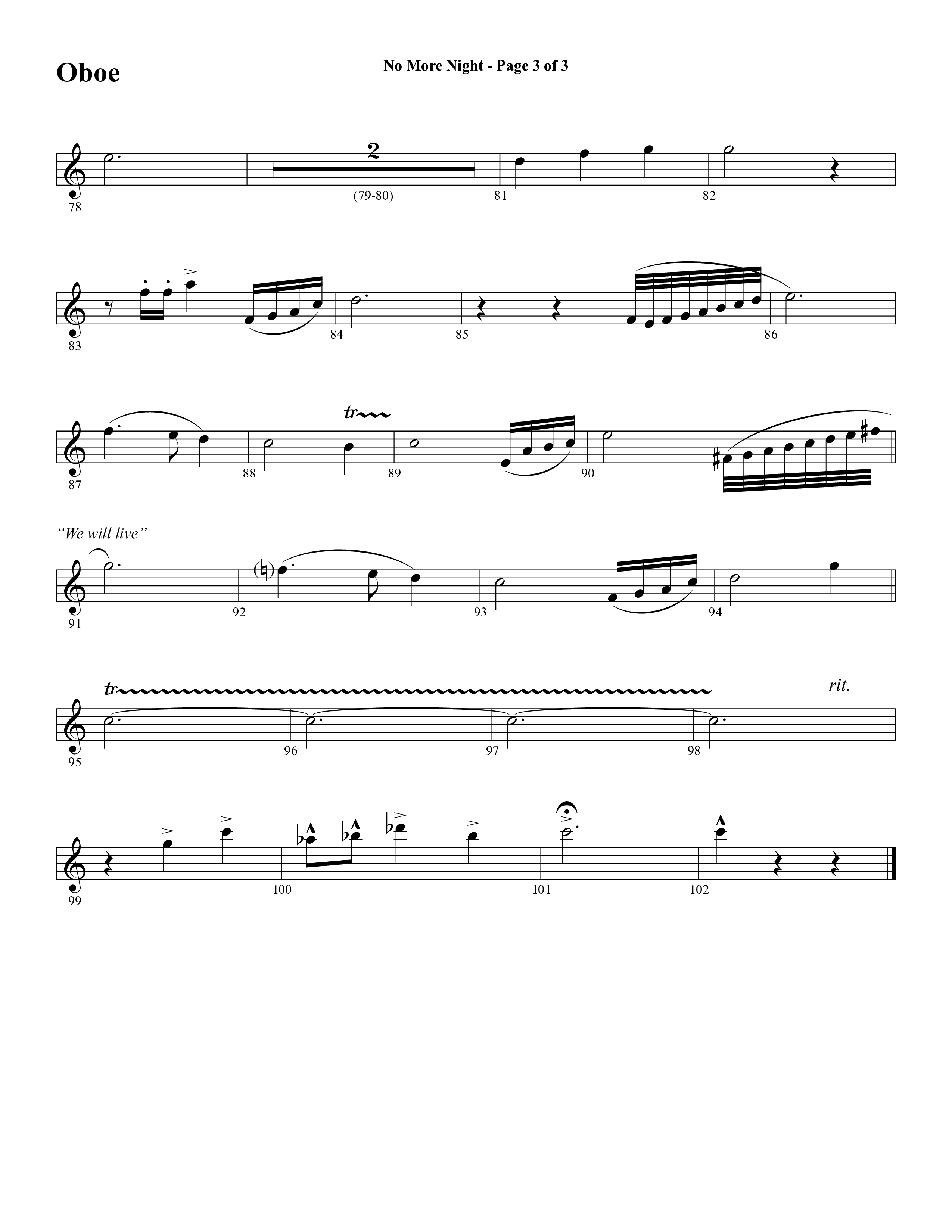 No More Night (Choral Anthem SATB) Oboe (Word Music Choral / Arr. Camp Kirkland)