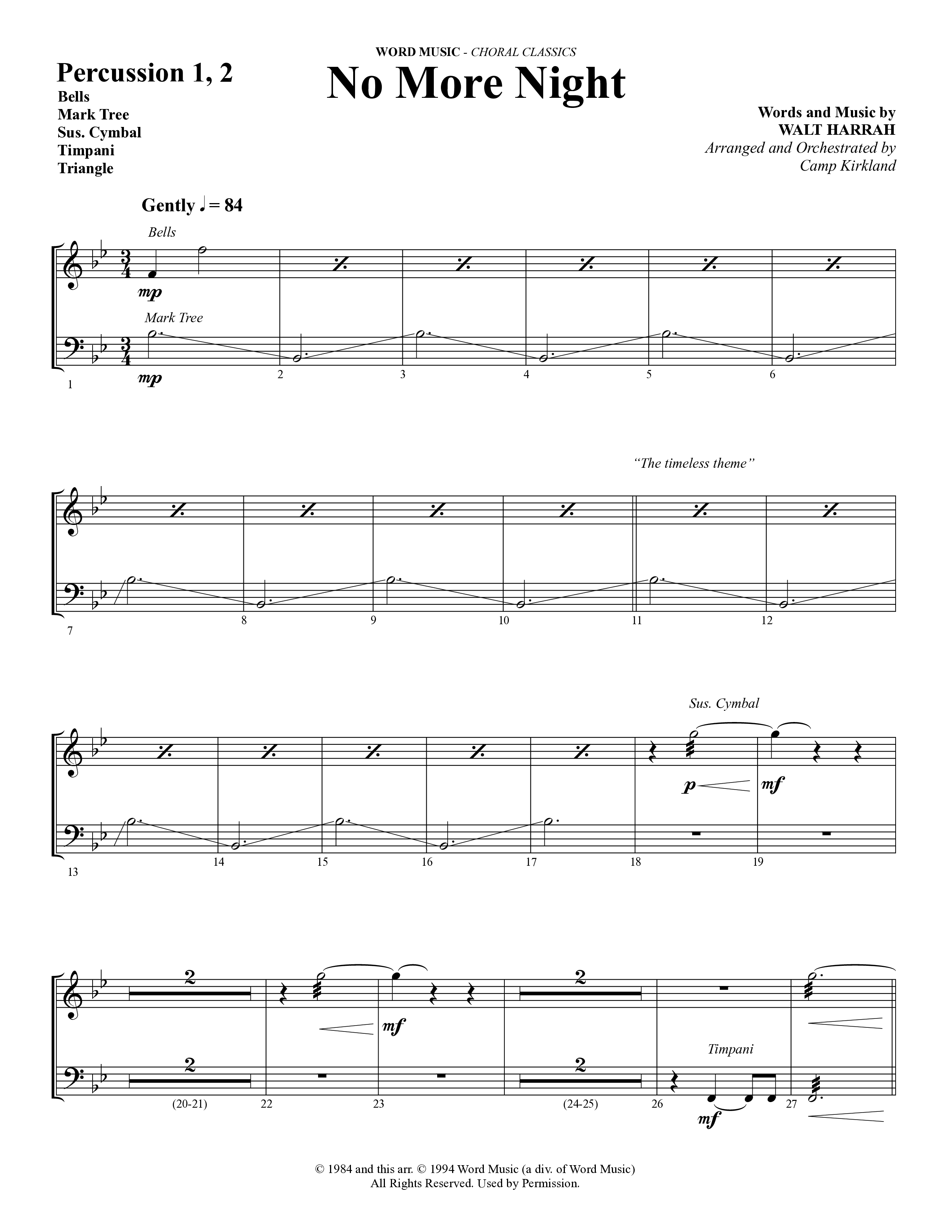 No More Night (Choral Anthem SATB) Percussion 1/2 (Word Music Choral / Arr. Camp Kirkland)