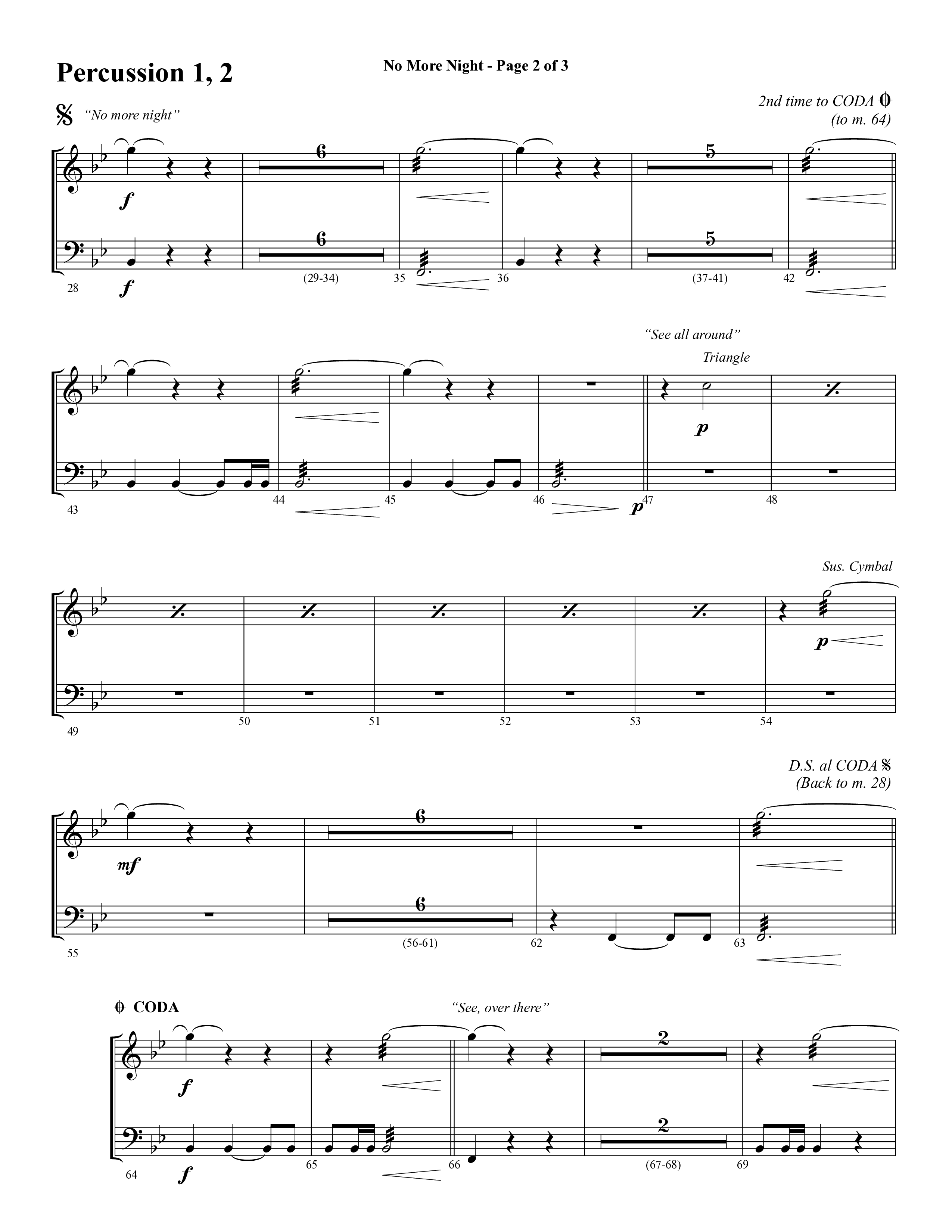 No More Night (Choral Anthem SATB) Percussion 1/2 (Word Music Choral / Arr. Camp Kirkland)