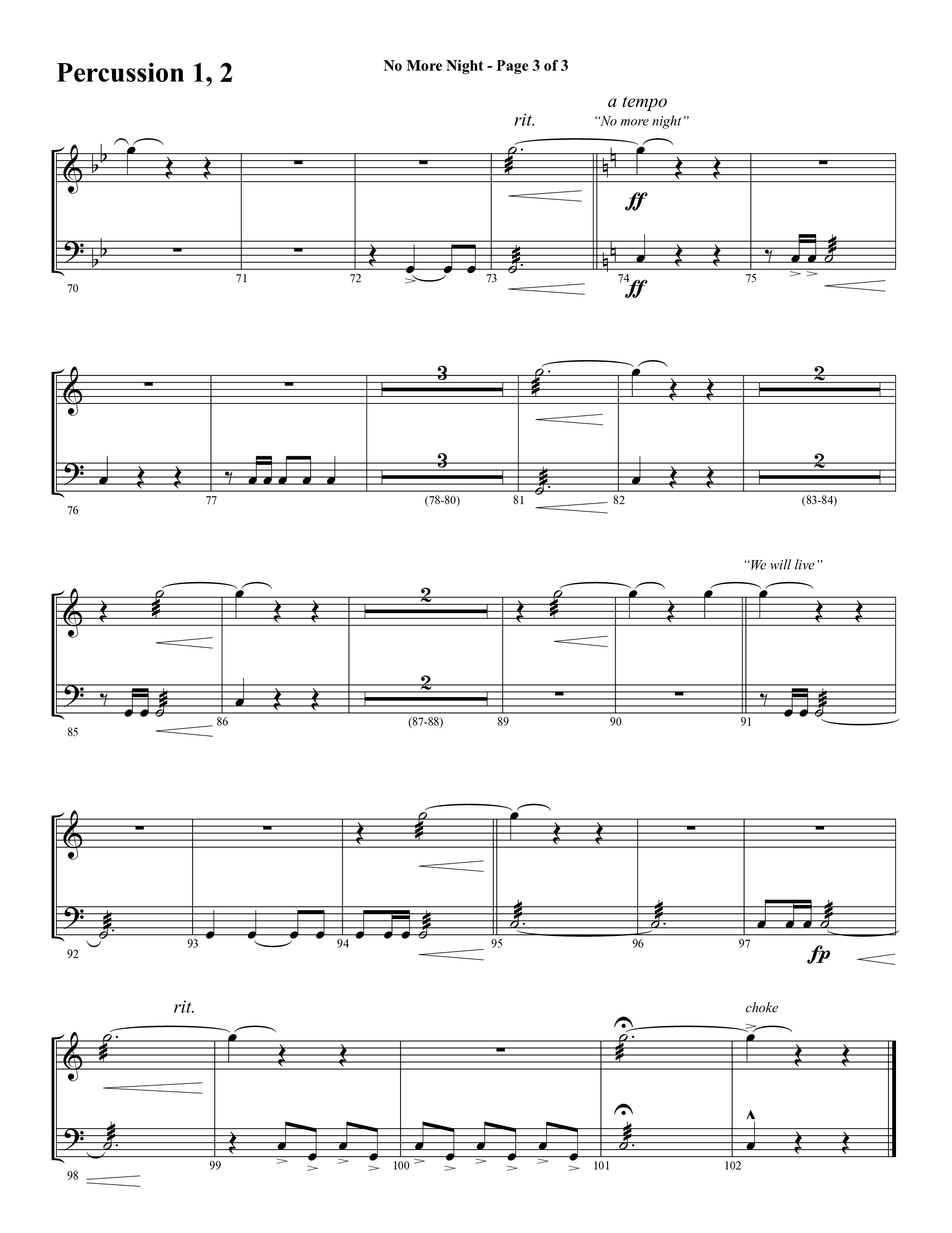 No More Night (Choral Anthem SATB) Percussion 1/2 (Word Music Choral / Arr. Camp Kirkland)