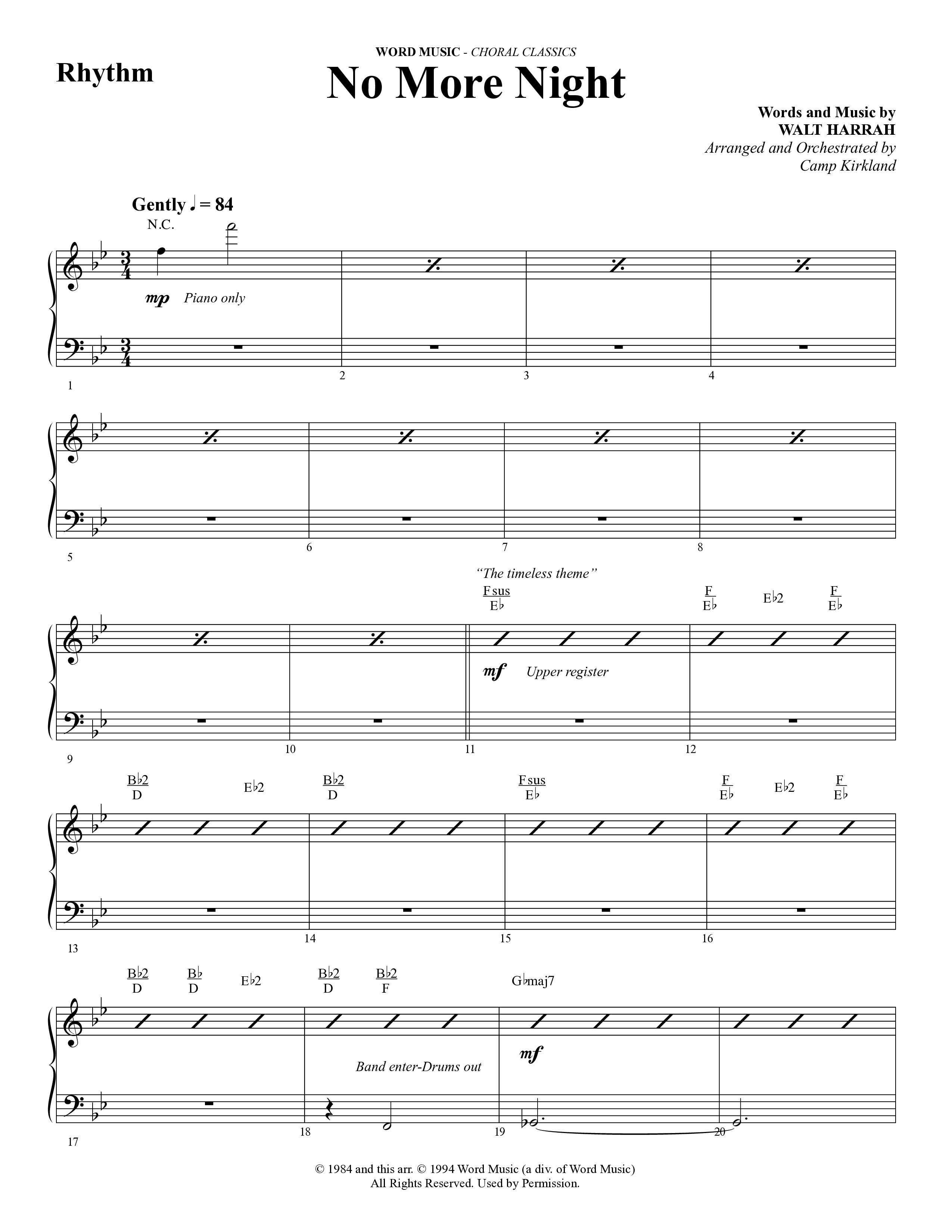 No More Night (Choral Anthem SATB) Rhythm Chart (Word Music Choral / Arr. Camp Kirkland)
