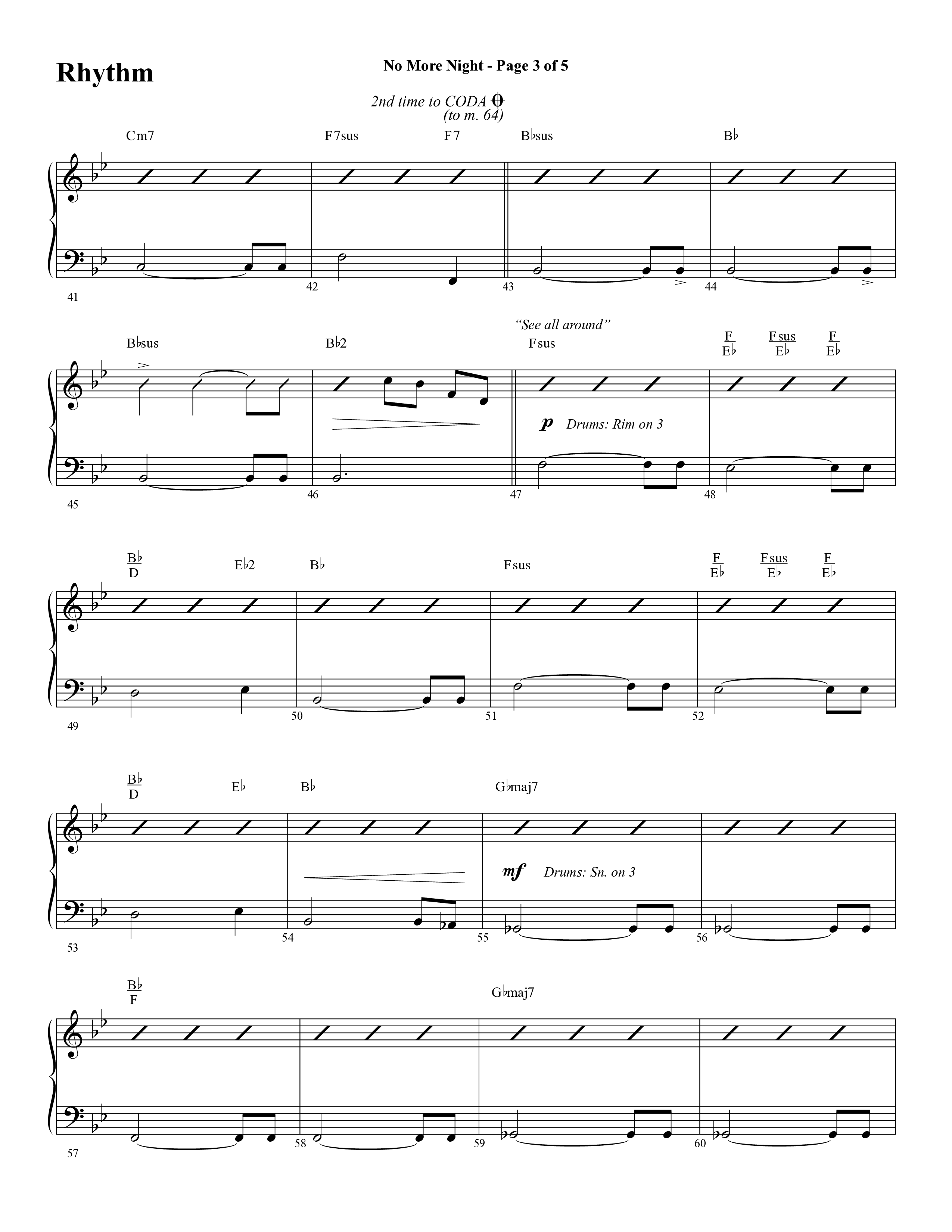 No More Night (Choral Anthem SATB) Rhythm Chart (Word Music Choral / Arr. Camp Kirkland)