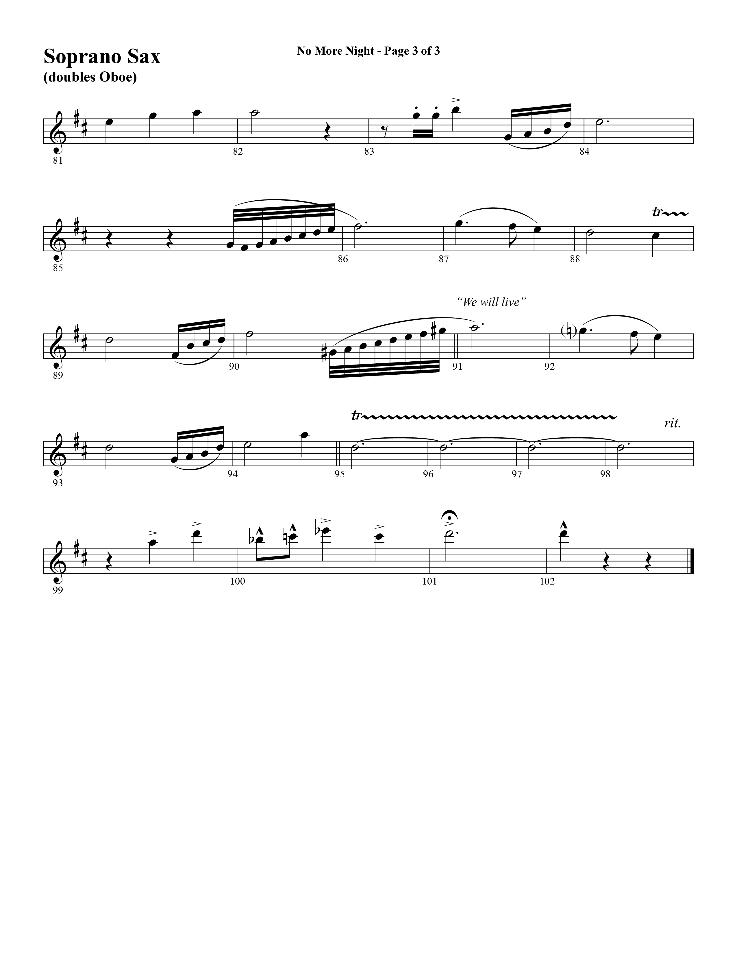 No More Night (Choral Anthem SATB) Soprano Sax (Word Music Choral / Arr. Camp Kirkland)