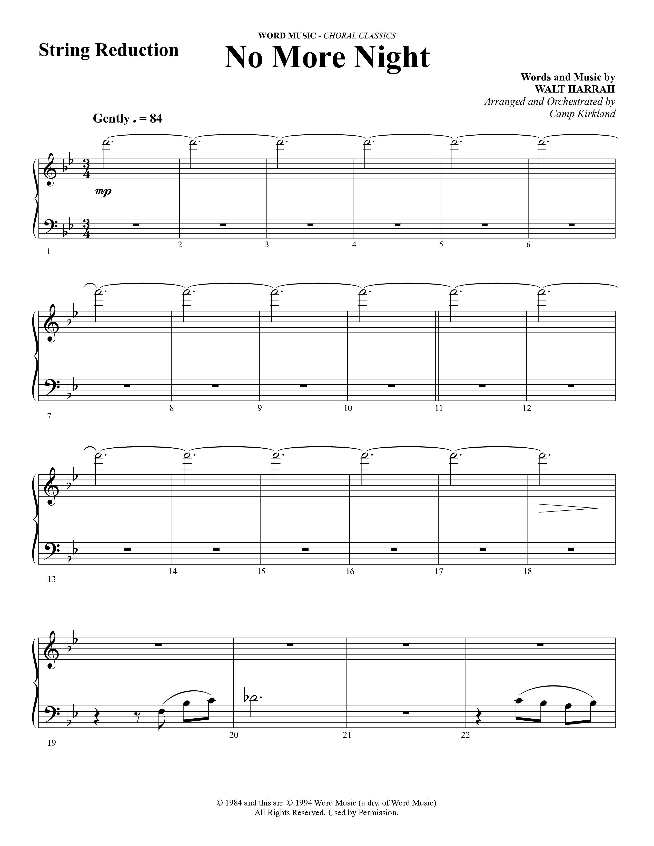 No More Night (Choral Anthem SATB) String Reduction (Word Music Choral / Arr. Camp Kirkland)