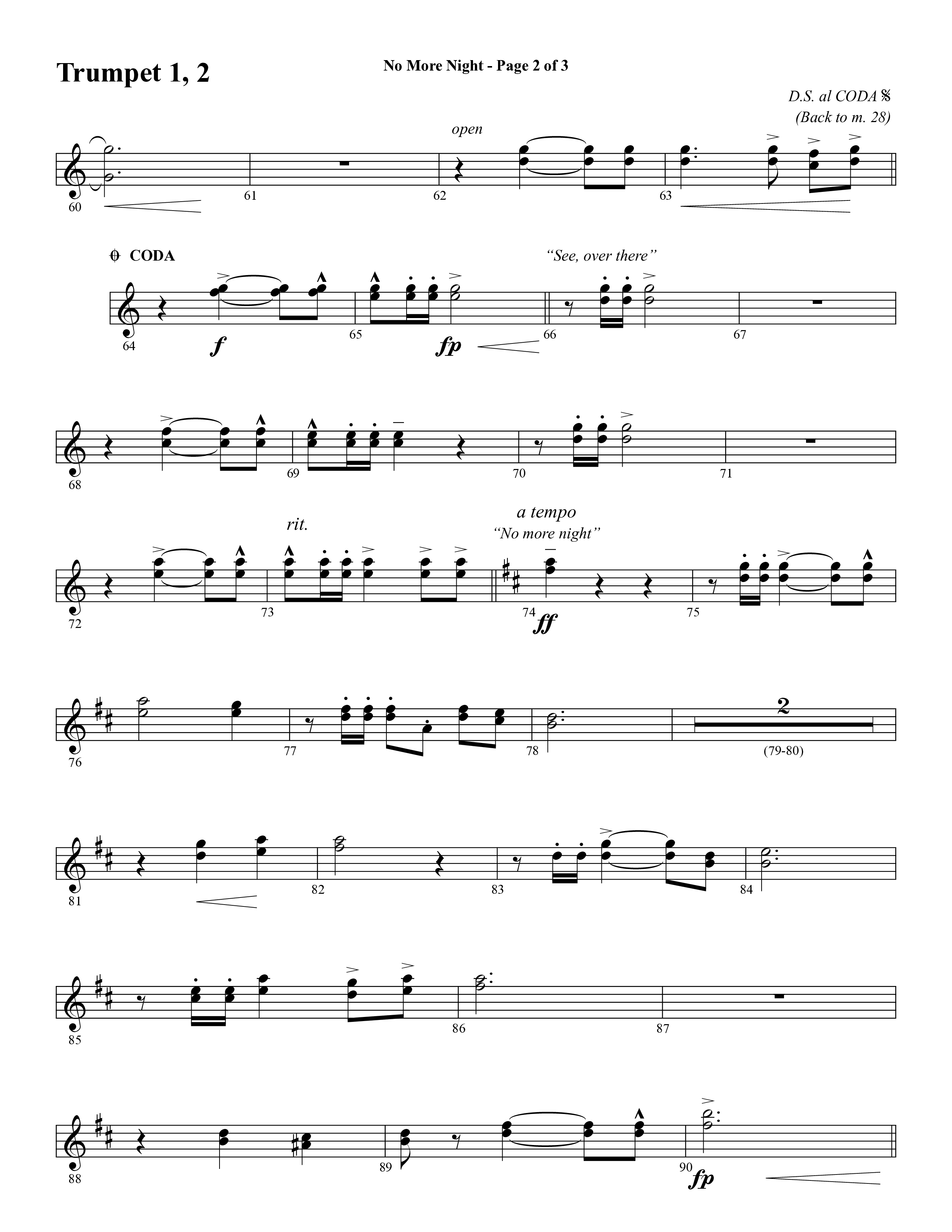 No More Night (Choral Anthem SATB) Trumpet 1,2 (Word Music Choral / Arr. Camp Kirkland)