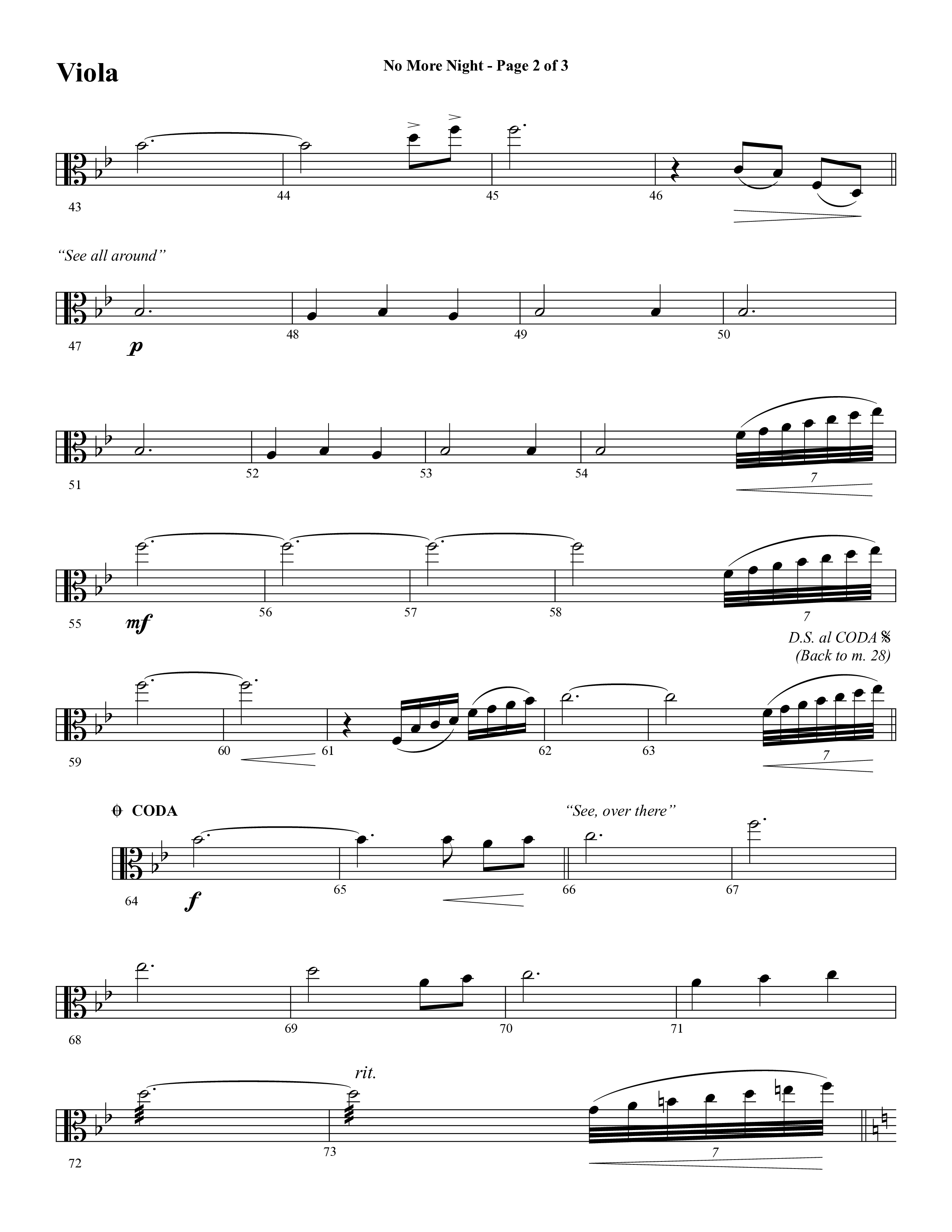 No More Night (Choral Anthem SATB) Viola (Word Music Choral / Arr. Camp Kirkland)
