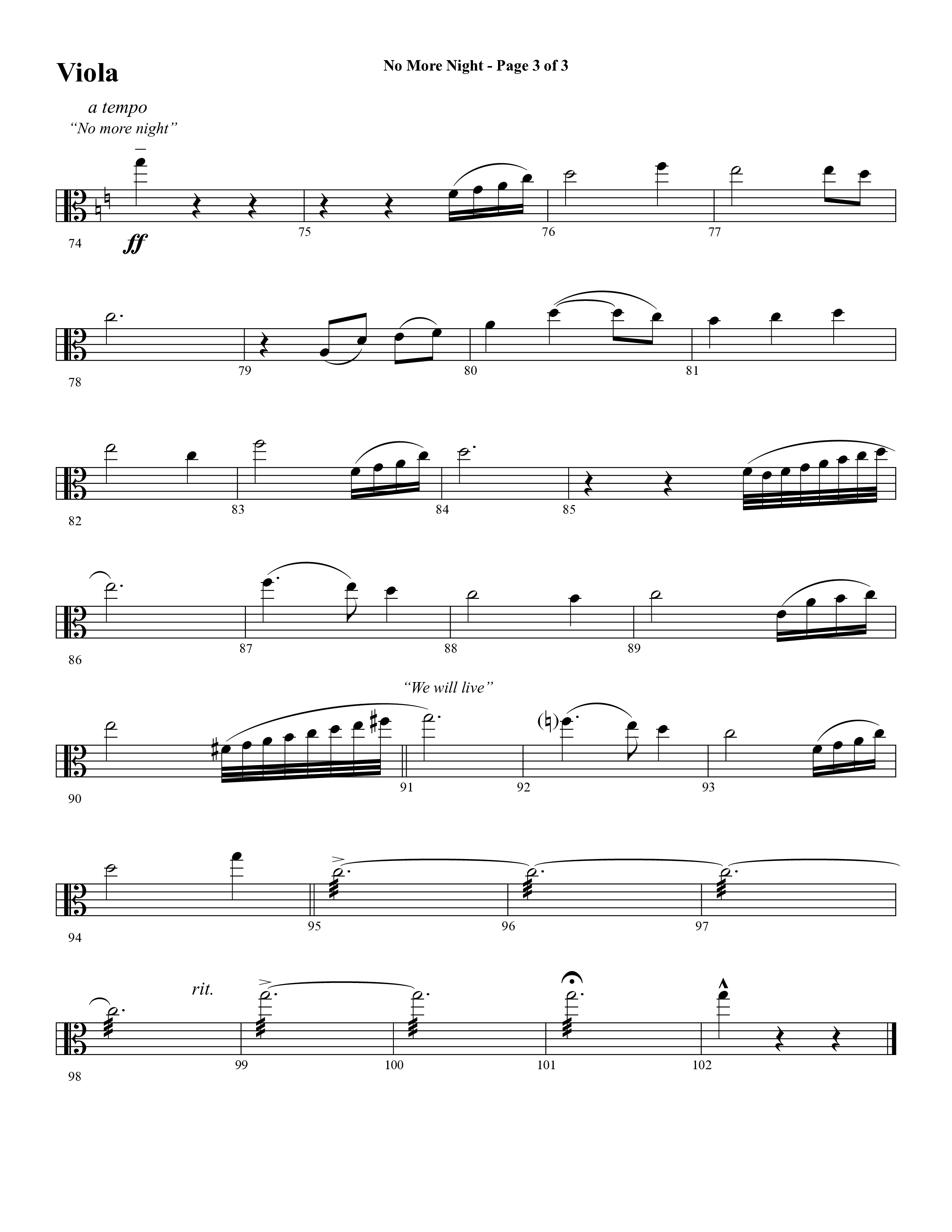 No More Night (Choral Anthem SATB) Viola (Word Music Choral / Arr. Camp Kirkland)