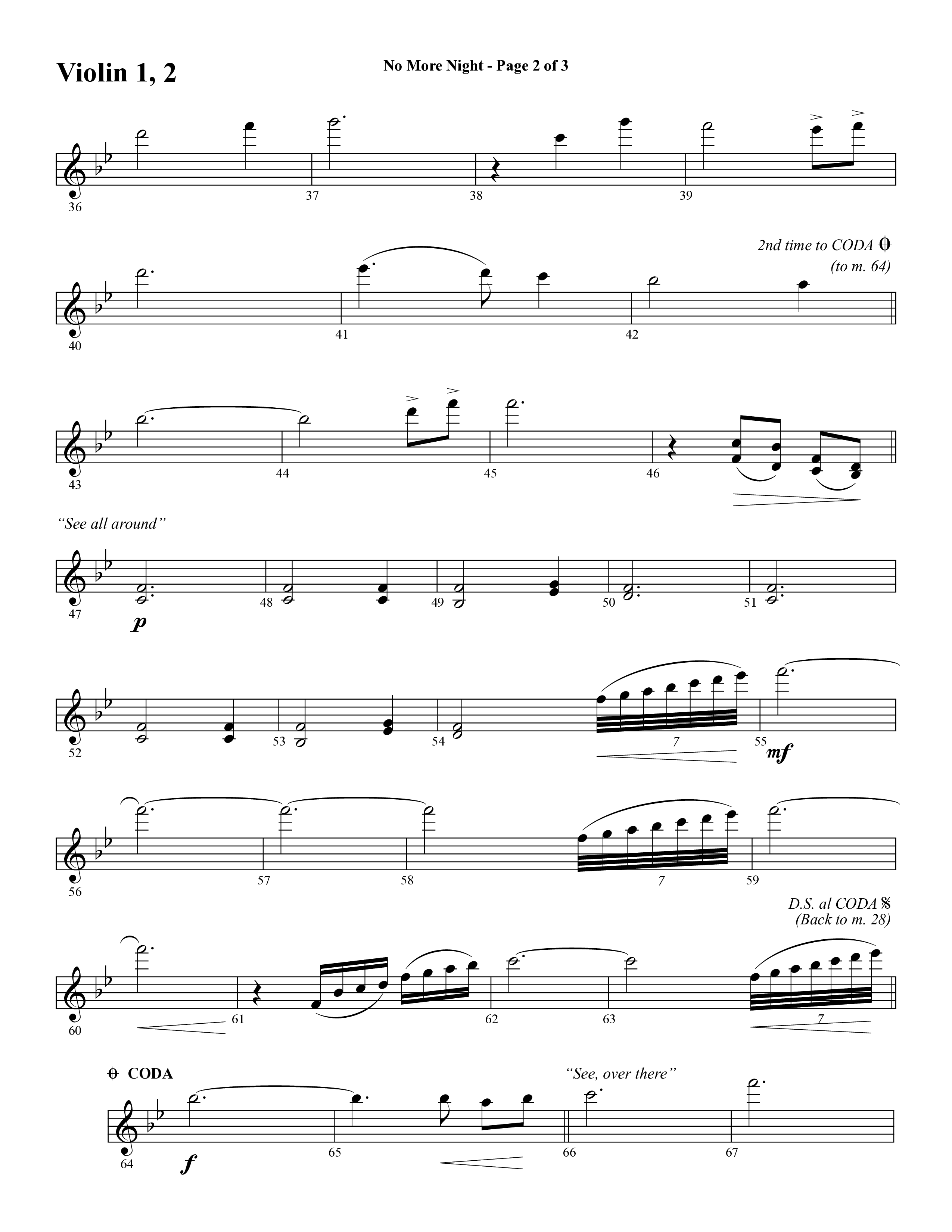 No More Night (Choral Anthem SATB) Violin 1/2 (Word Music Choral / Arr. Camp Kirkland)