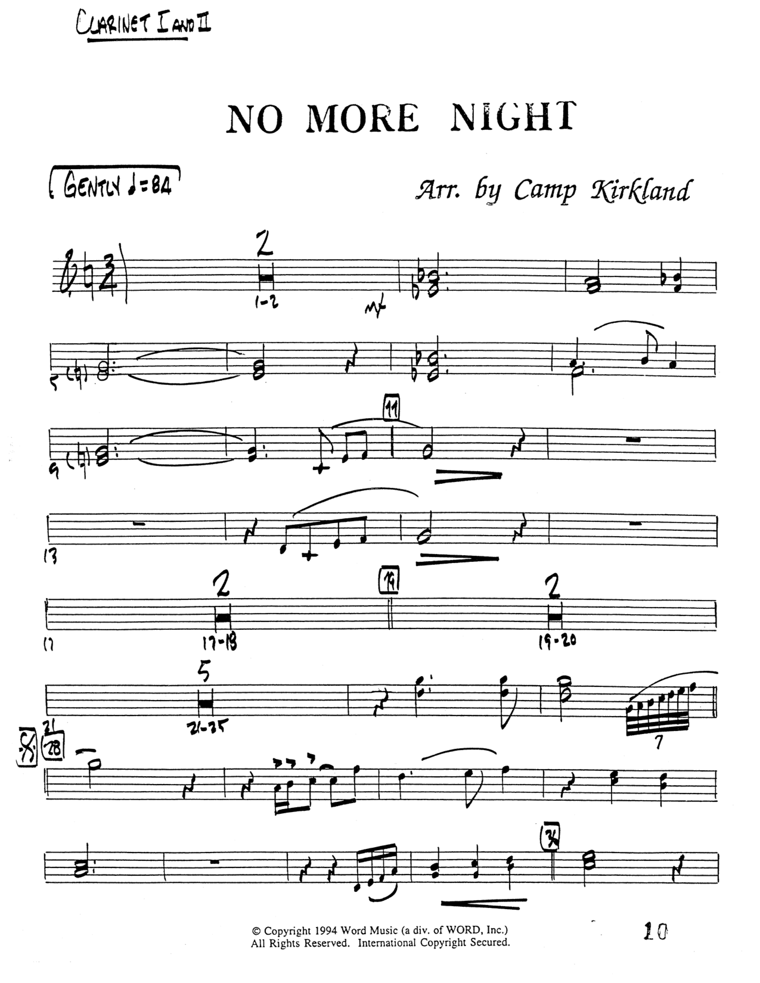 No More Night (Choral Anthem SATB) Clarinet 1/2 (Word Music Choral / Arr. Camp Kirkland)