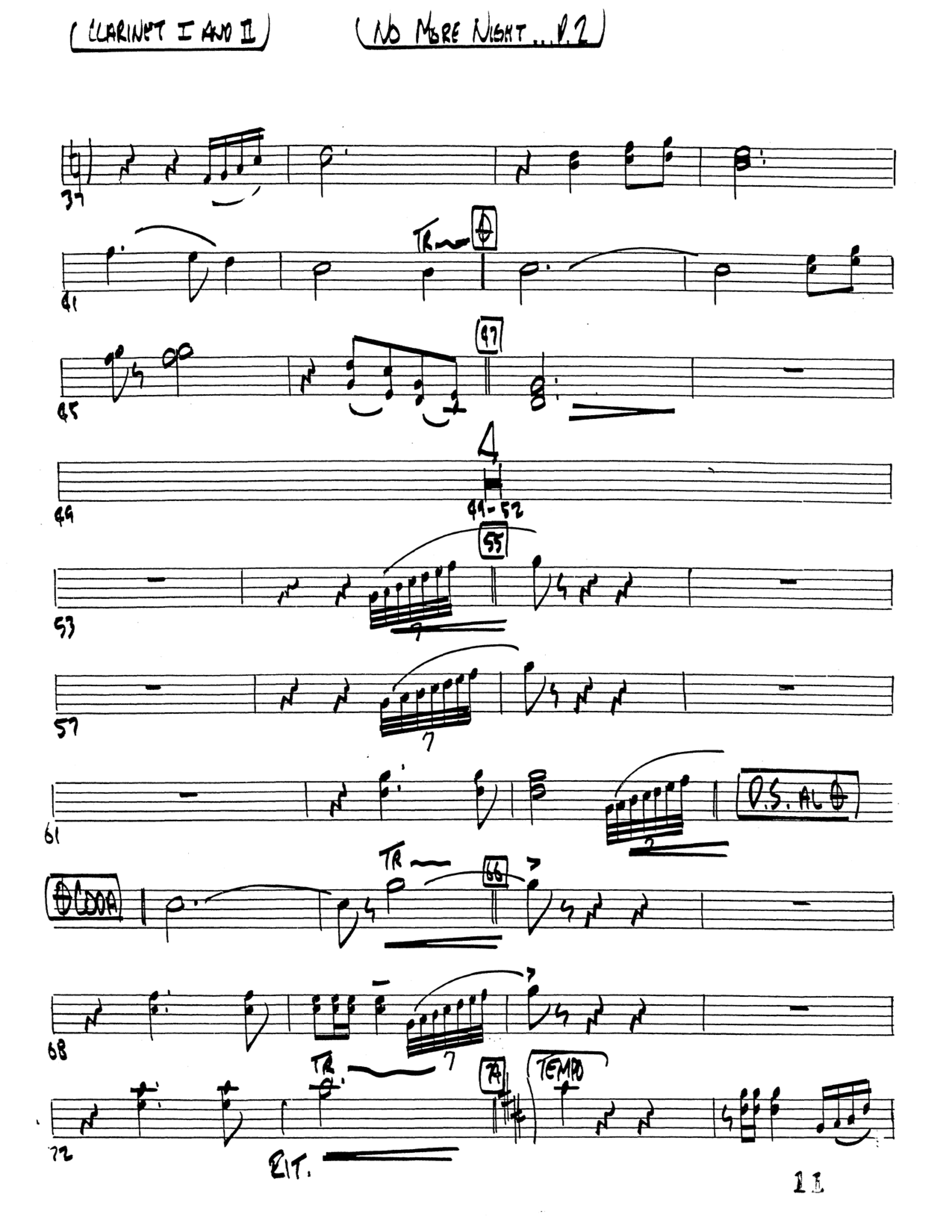 No More Night (Choral Anthem SATB) Clarinet 1/2 (Word Music Choral / Arr. Camp Kirkland)