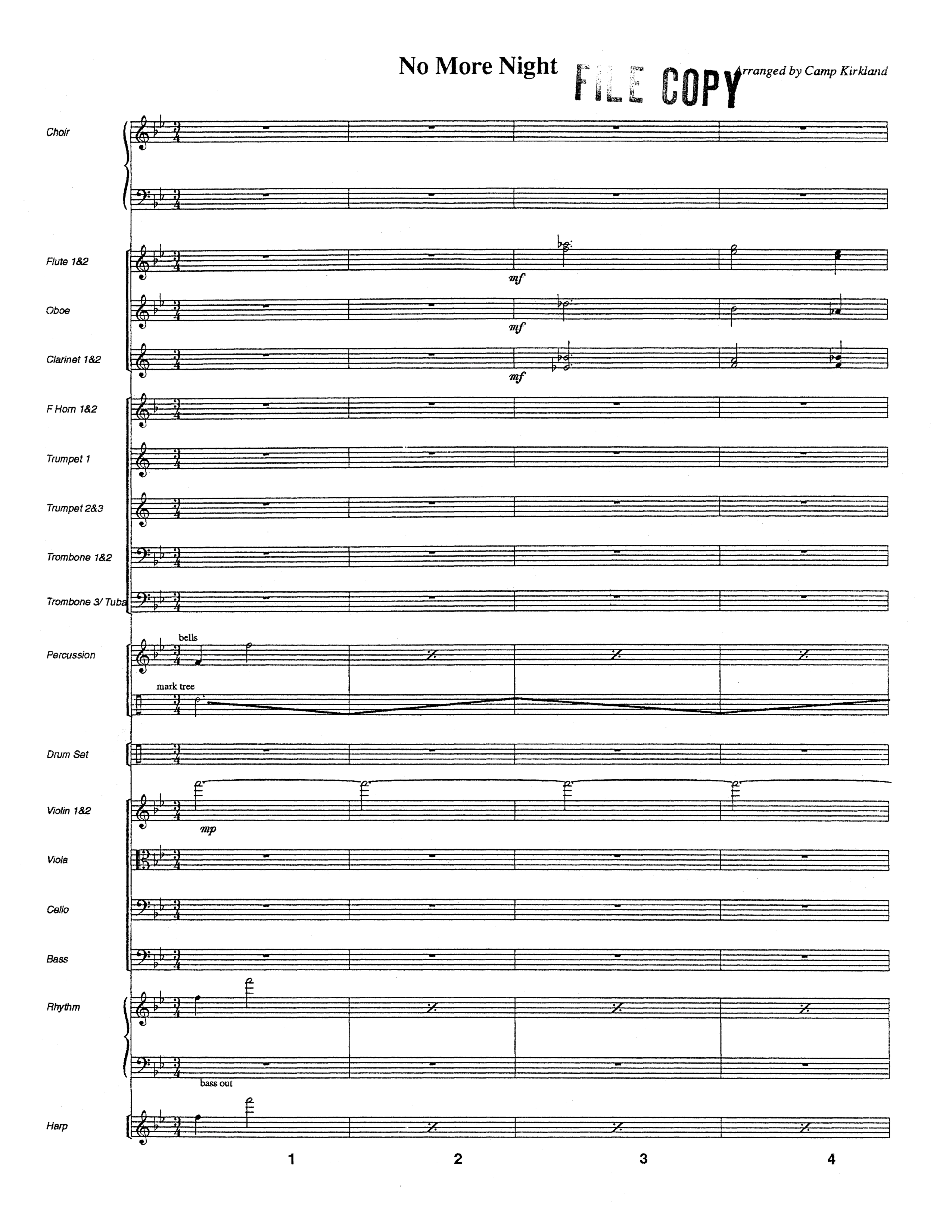 No More Night (Choral Anthem SATB) Orchestration (Word Music Choral / Arr. Camp Kirkland)