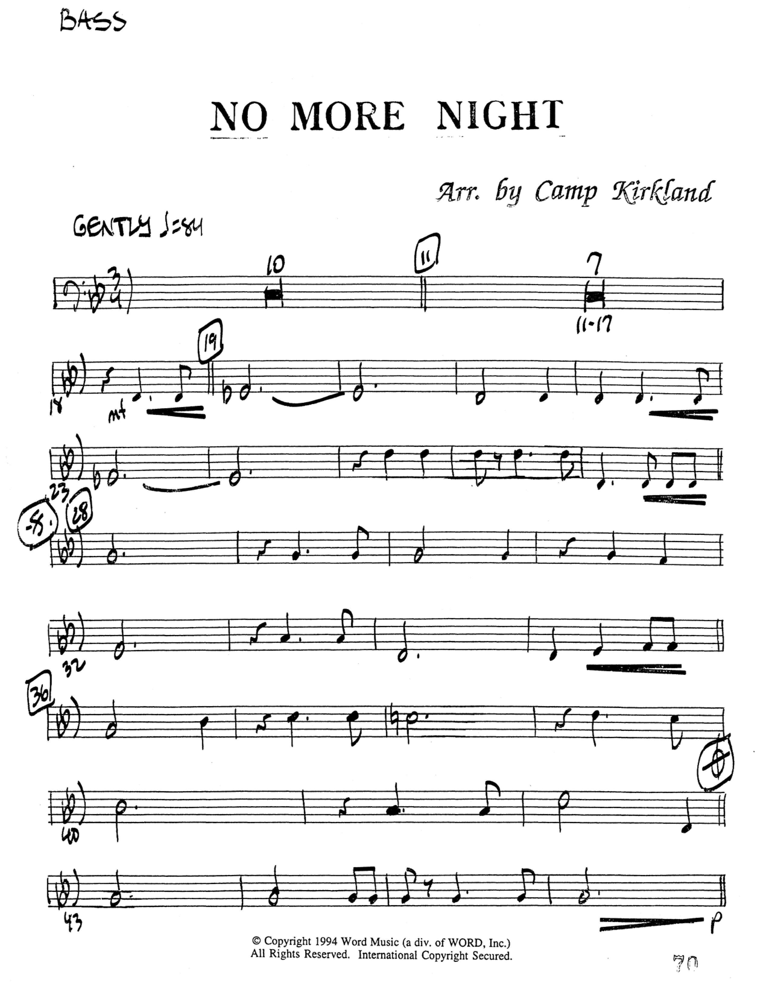 No More Night (Choral Anthem SATB) Double Bass (Word Music Choral / Arr. Camp Kirkland)