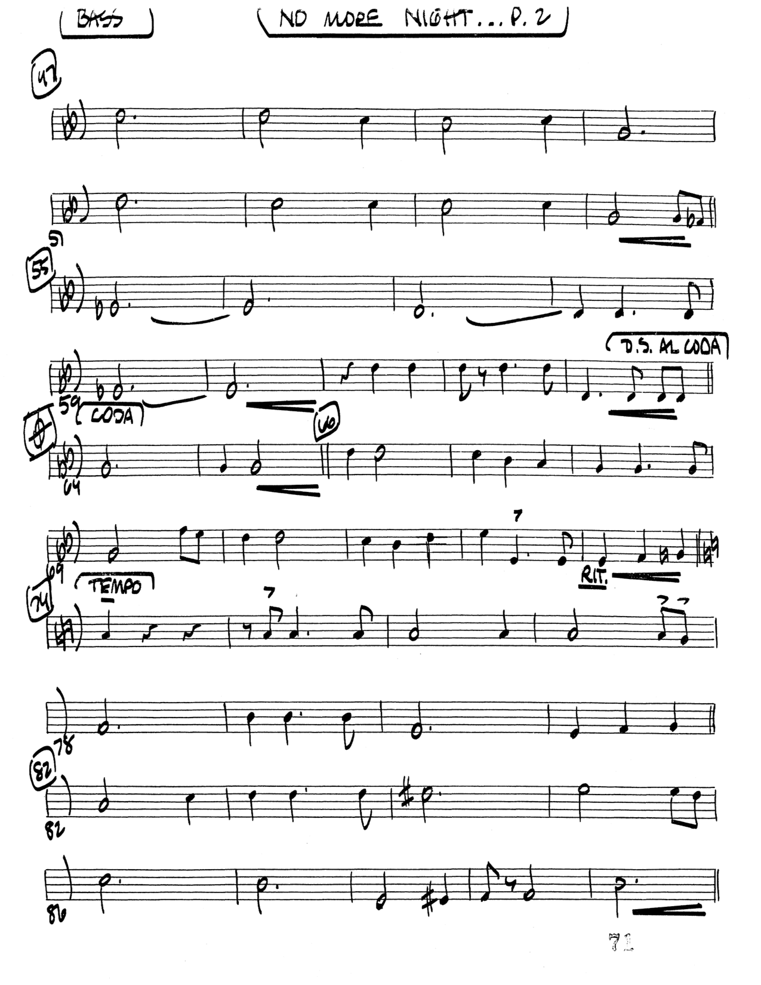 No More Night (Choral Anthem SATB) Double Bass (Word Music Choral / Arr. Camp Kirkland)