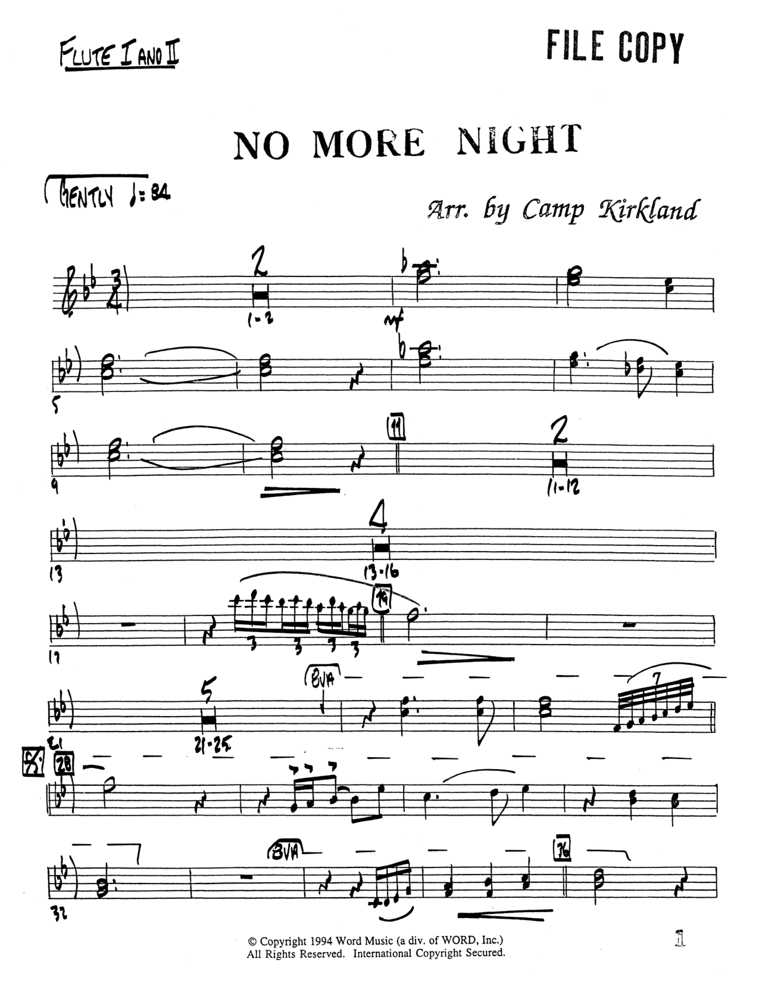No More Night (Choral Anthem SATB) Flute 1/2 (Word Music Choral / Arr. Camp Kirkland)