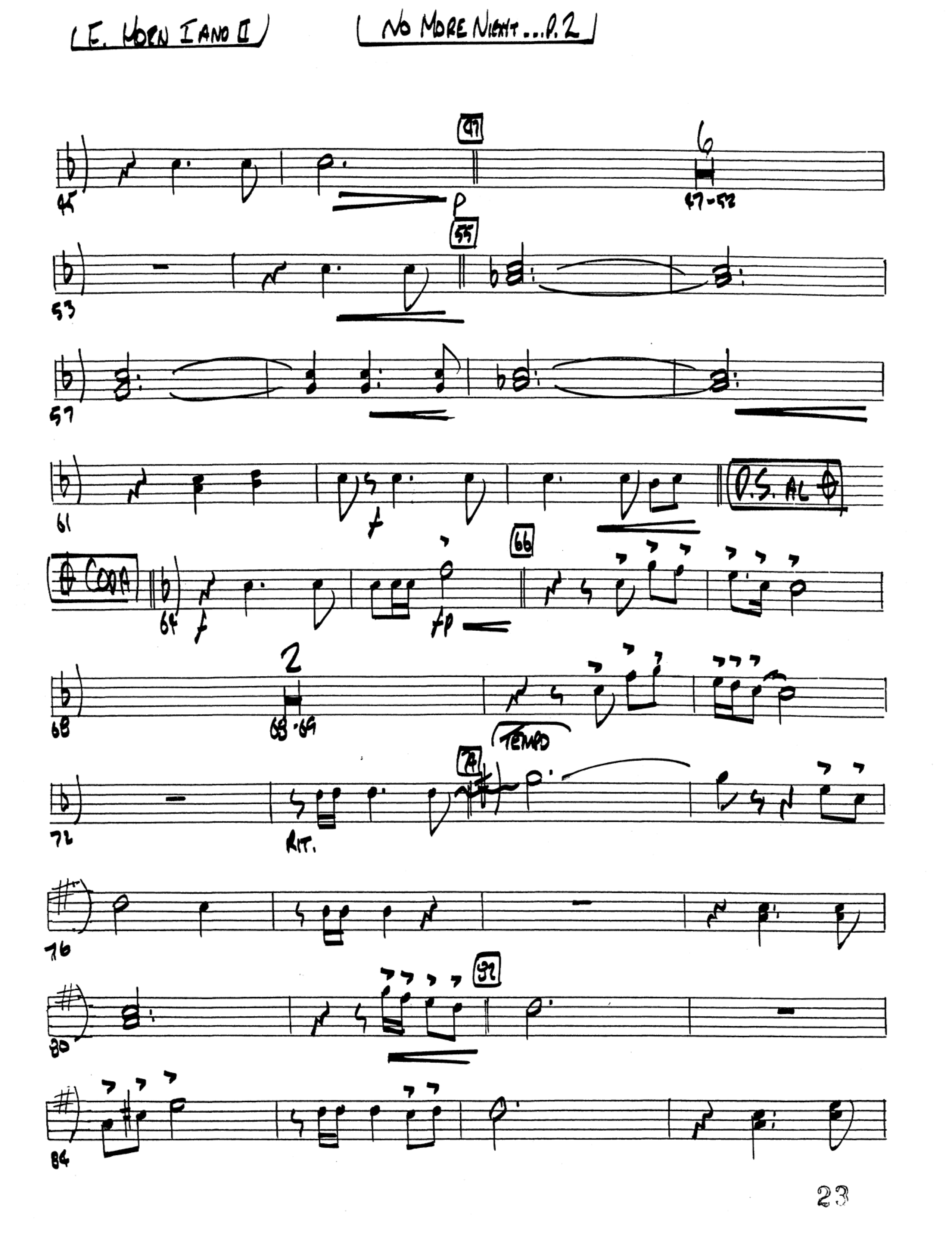 No More Night (Choral Anthem SATB) French Horn 1/2 (Word Music Choral / Arr. Camp Kirkland)