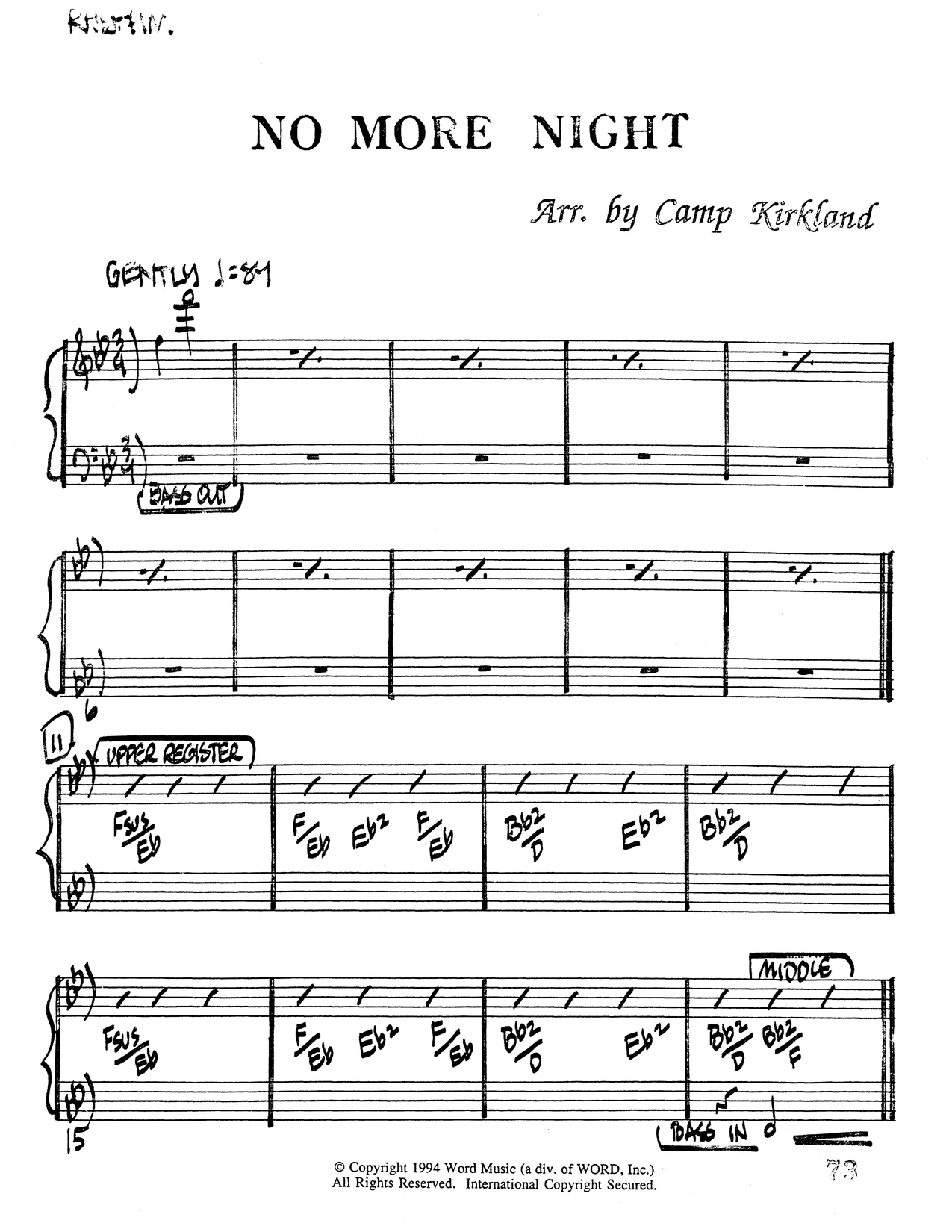 No More Night (Choral Anthem SATB) Rhythm Chart (Word Music Choral / Arr. Camp Kirkland)