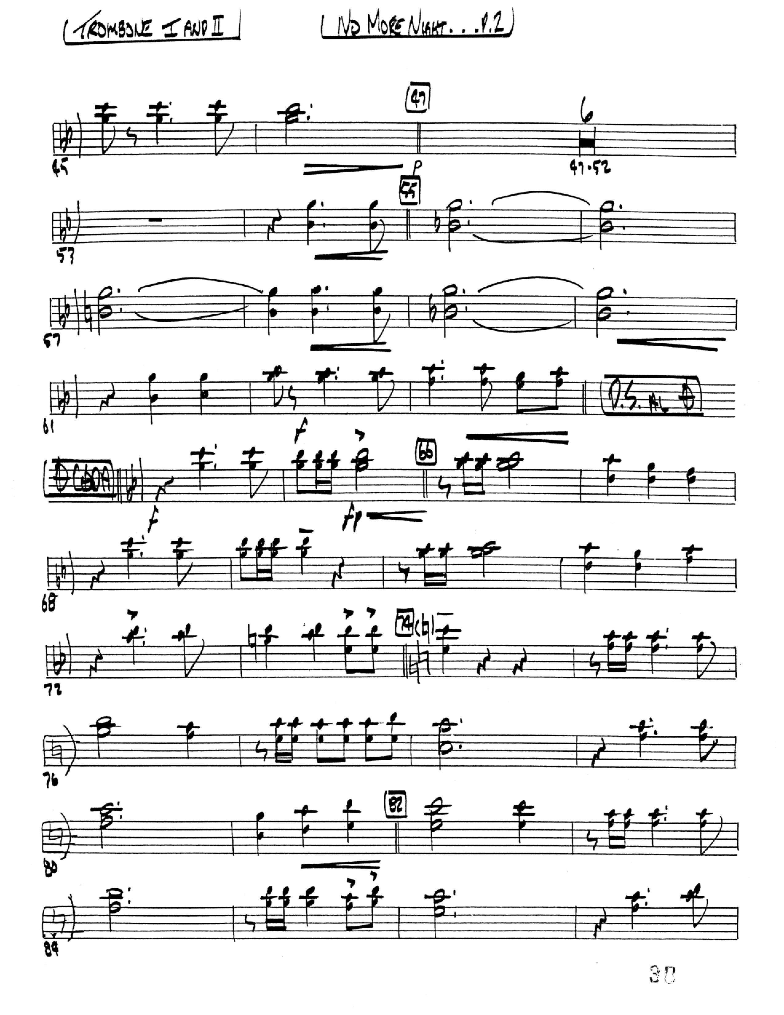 No More Night (Choral Anthem SATB) Trombone 1/2 (Word Music Choral / Arr. Camp Kirkland)