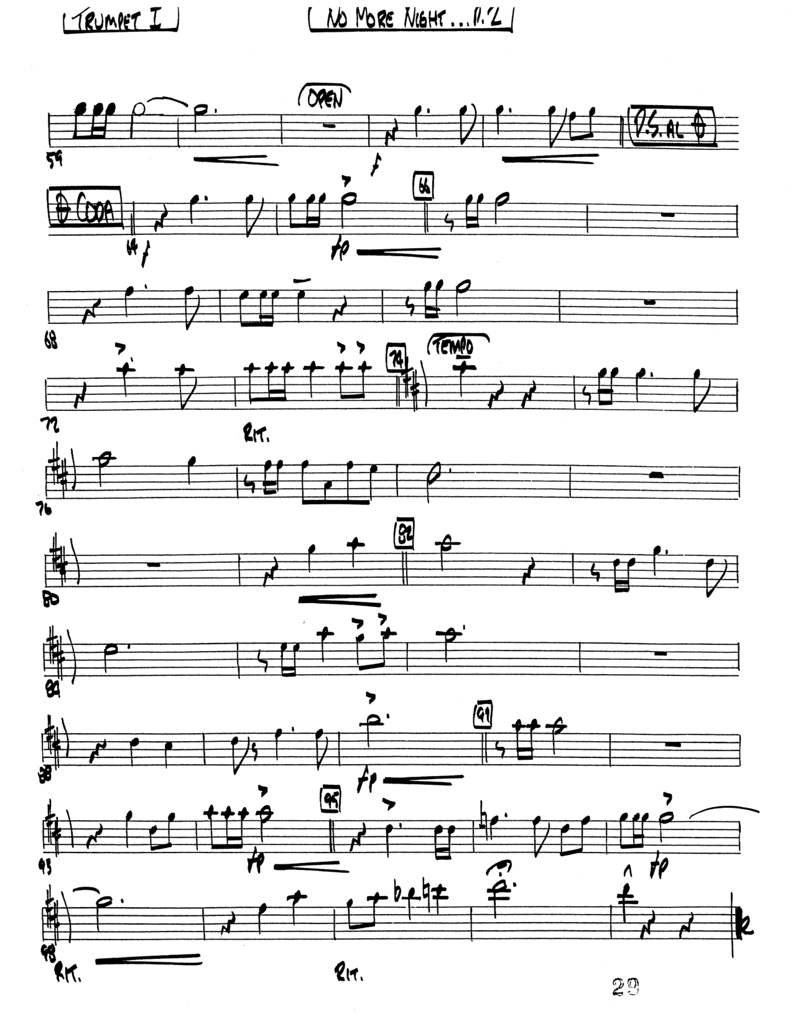 No More Night (Choral Anthem SATB) Trumpet 1 (Word Music Choral / Arr. Camp Kirkland)