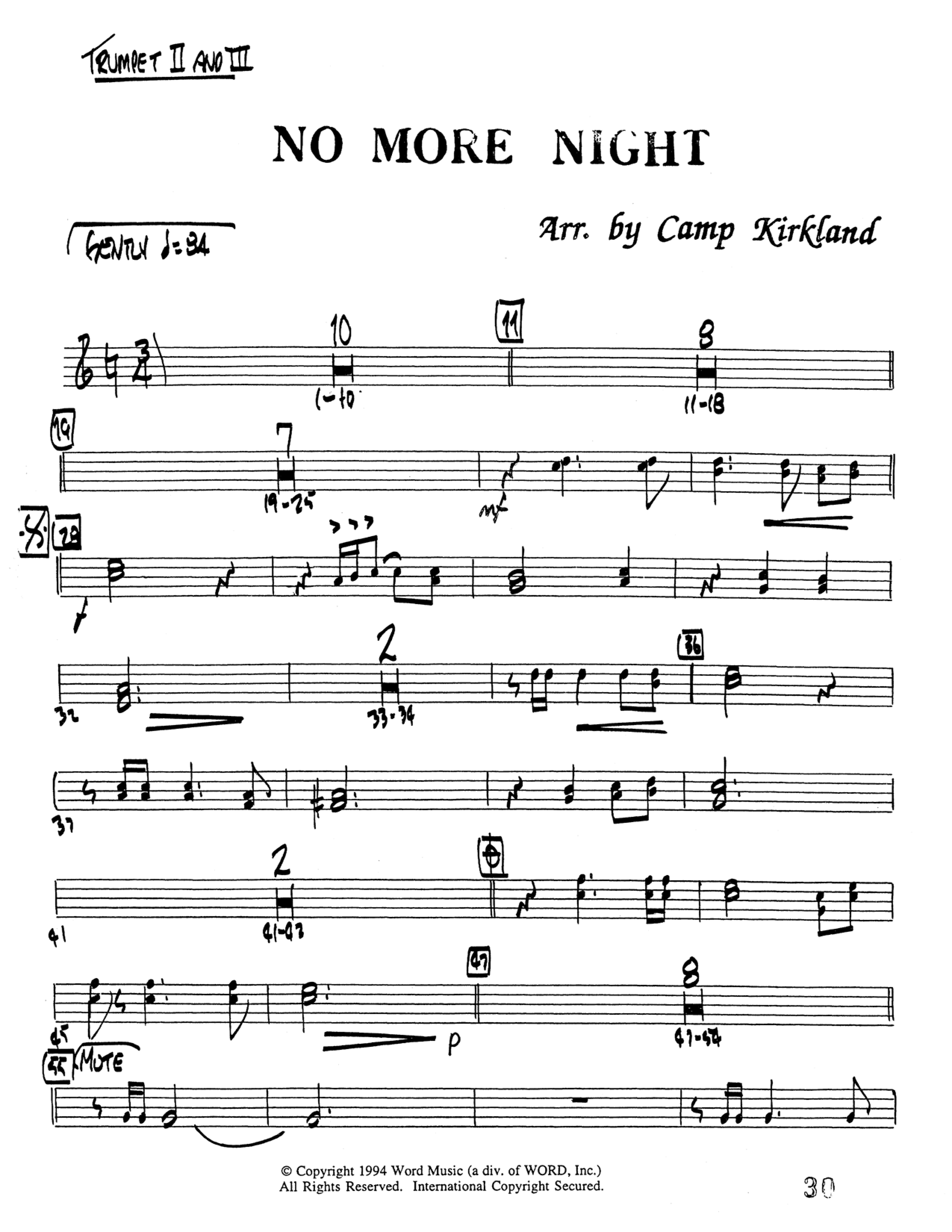 No More Night (Choral Anthem SATB) Trumpet 1 (Word Music Choral / Arr. Camp Kirkland)