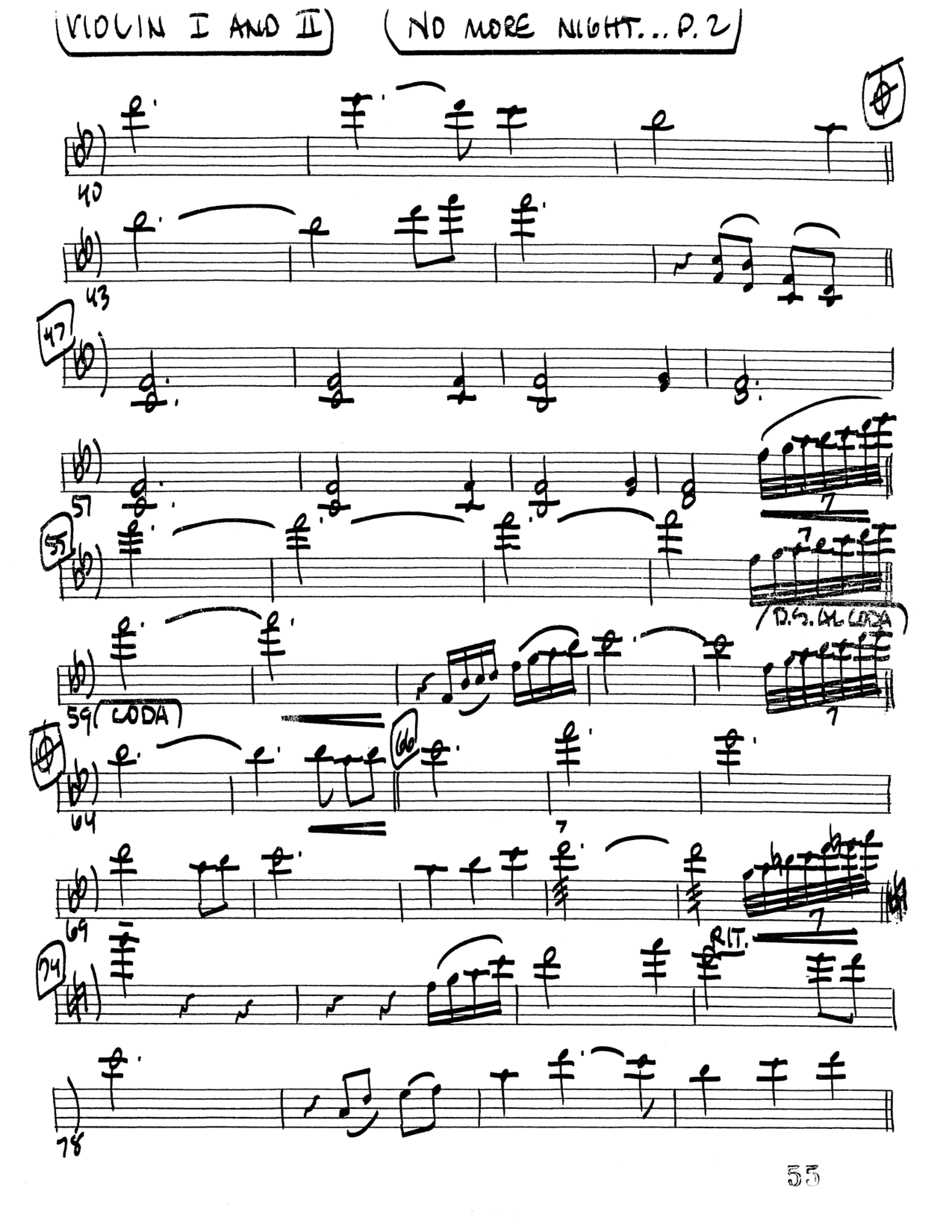 No More Night (Choral Anthem SATB) Violin 1/2 (Word Music Choral / Arr. Camp Kirkland)