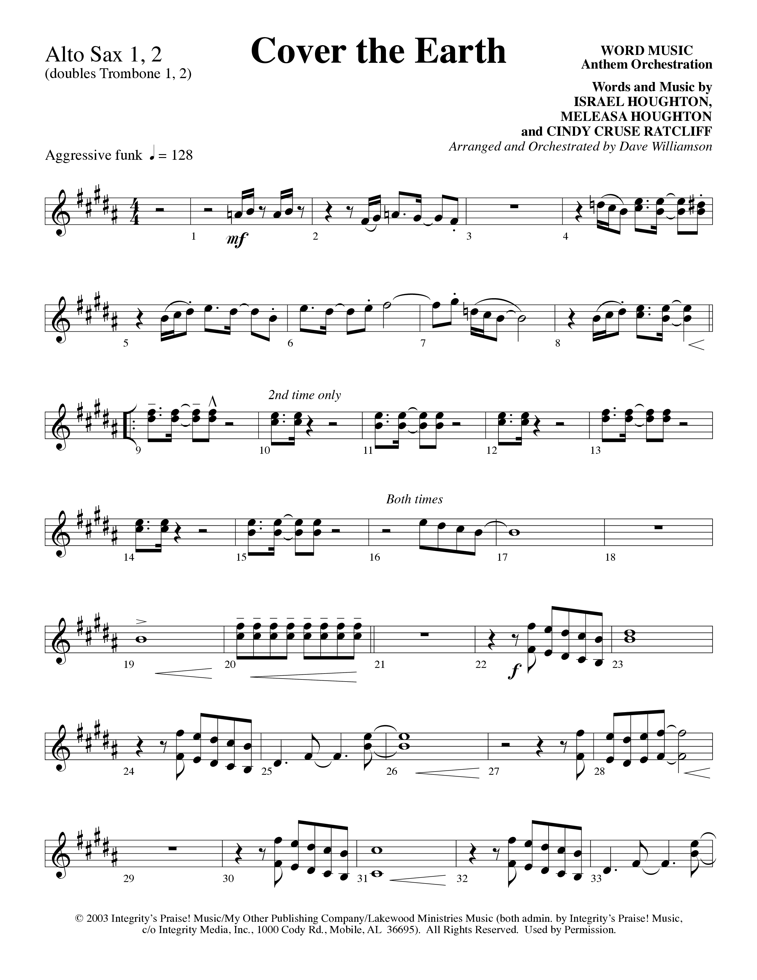Cover The Earth (Choral Anthem SATB) Alto Sax (Word Music Choral / Arr. Dave Williamson)