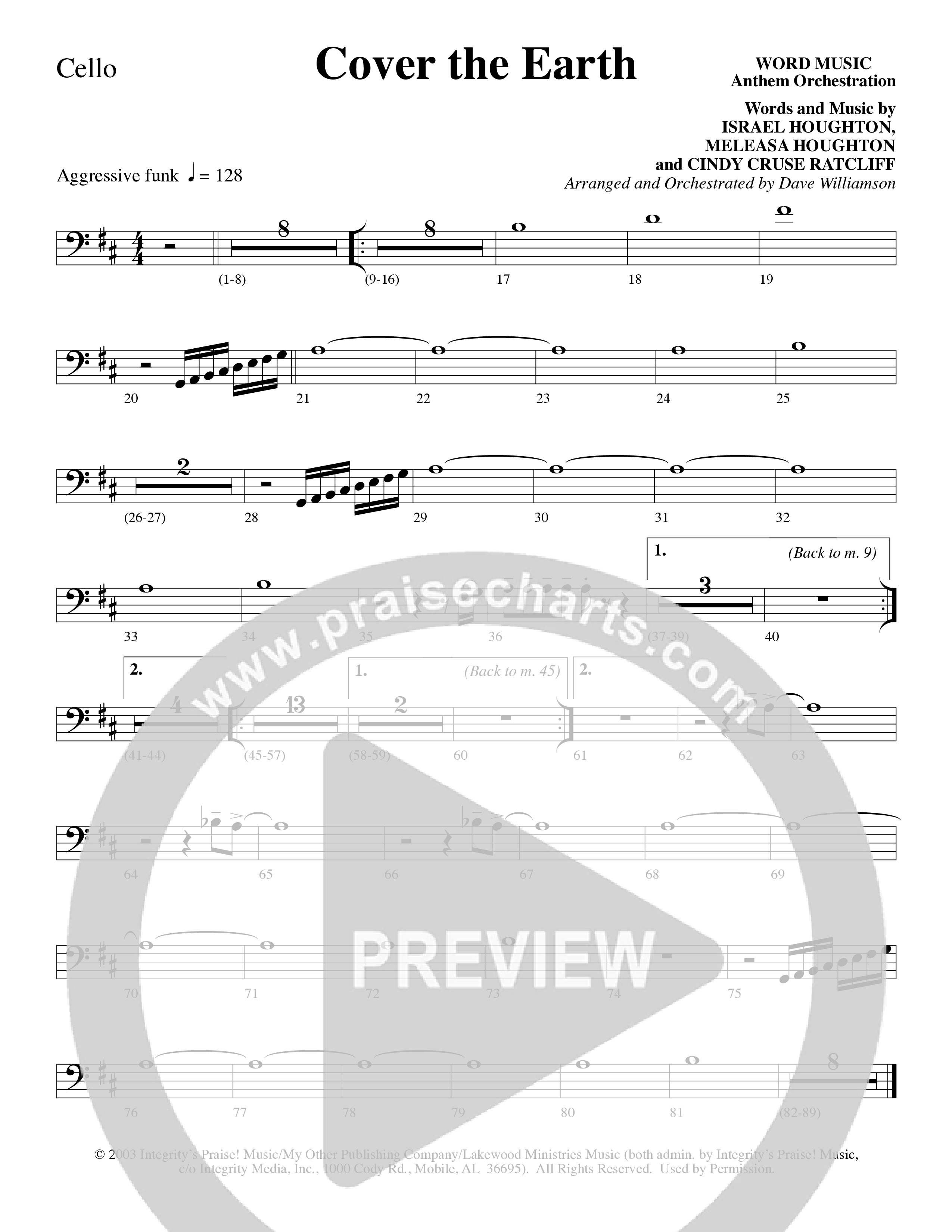 Cover The Earth (Choral Anthem SATB) Cello (Word Music Choral / Arr. Dave Williamson)