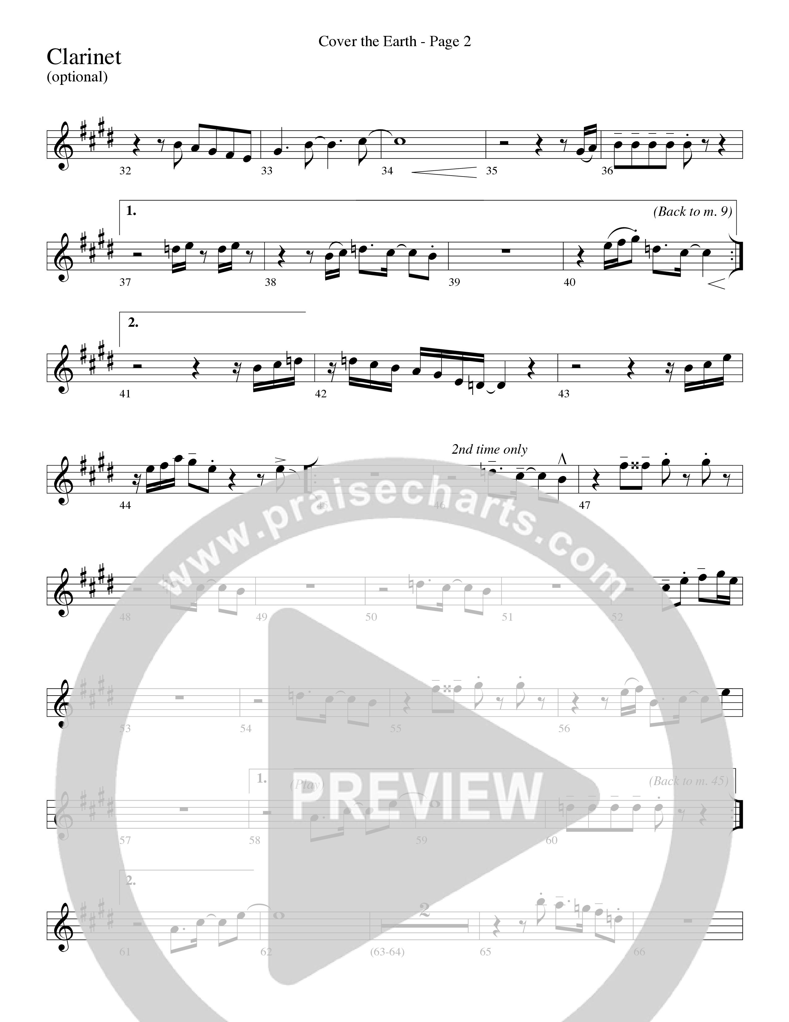 Cover The Earth (Choral Anthem SATB) Clarinet (Word Music Choral / Arr. Dave Williamson)