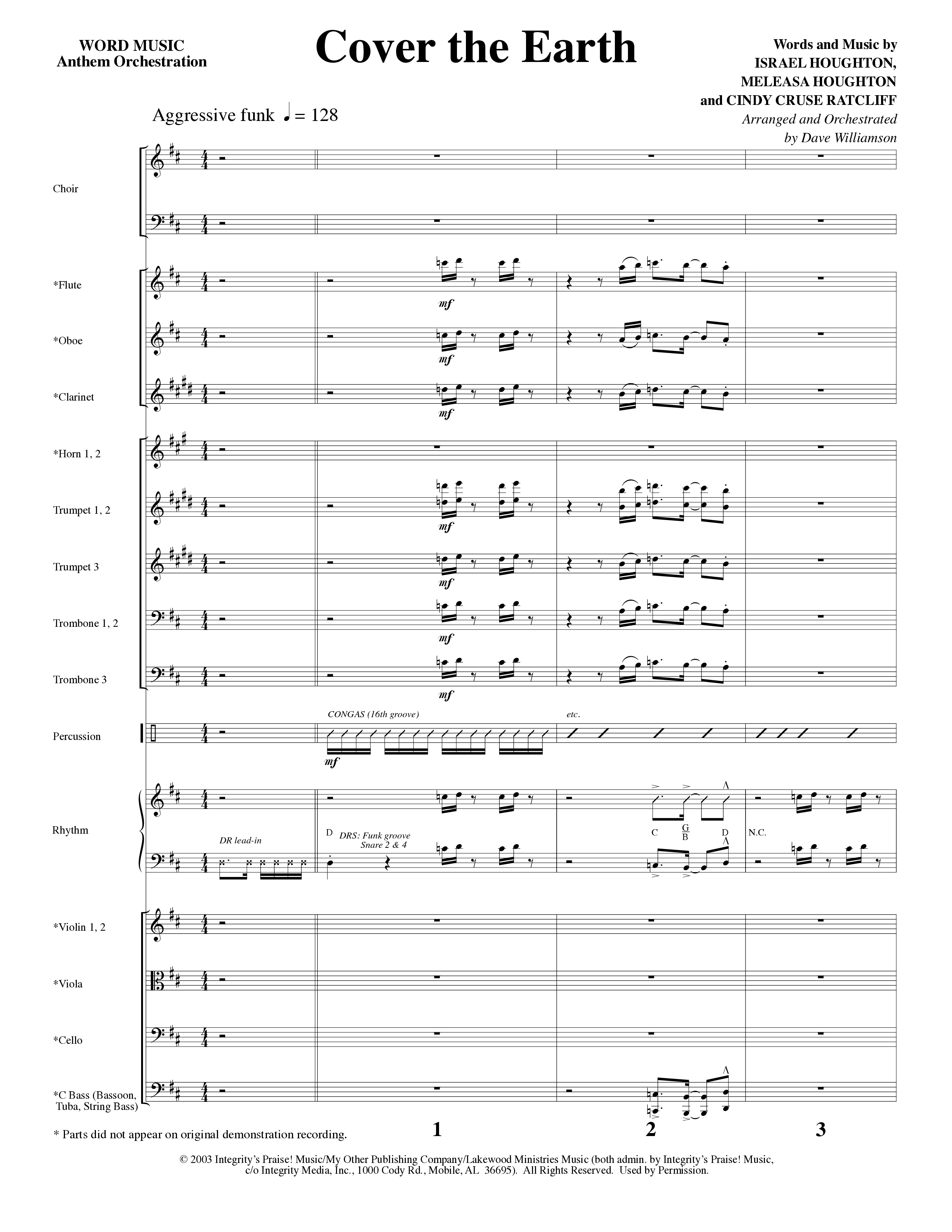 Cover The Earth (Choral Anthem SATB) Orchestration (Word Music Choral / Arr. Dave Williamson)