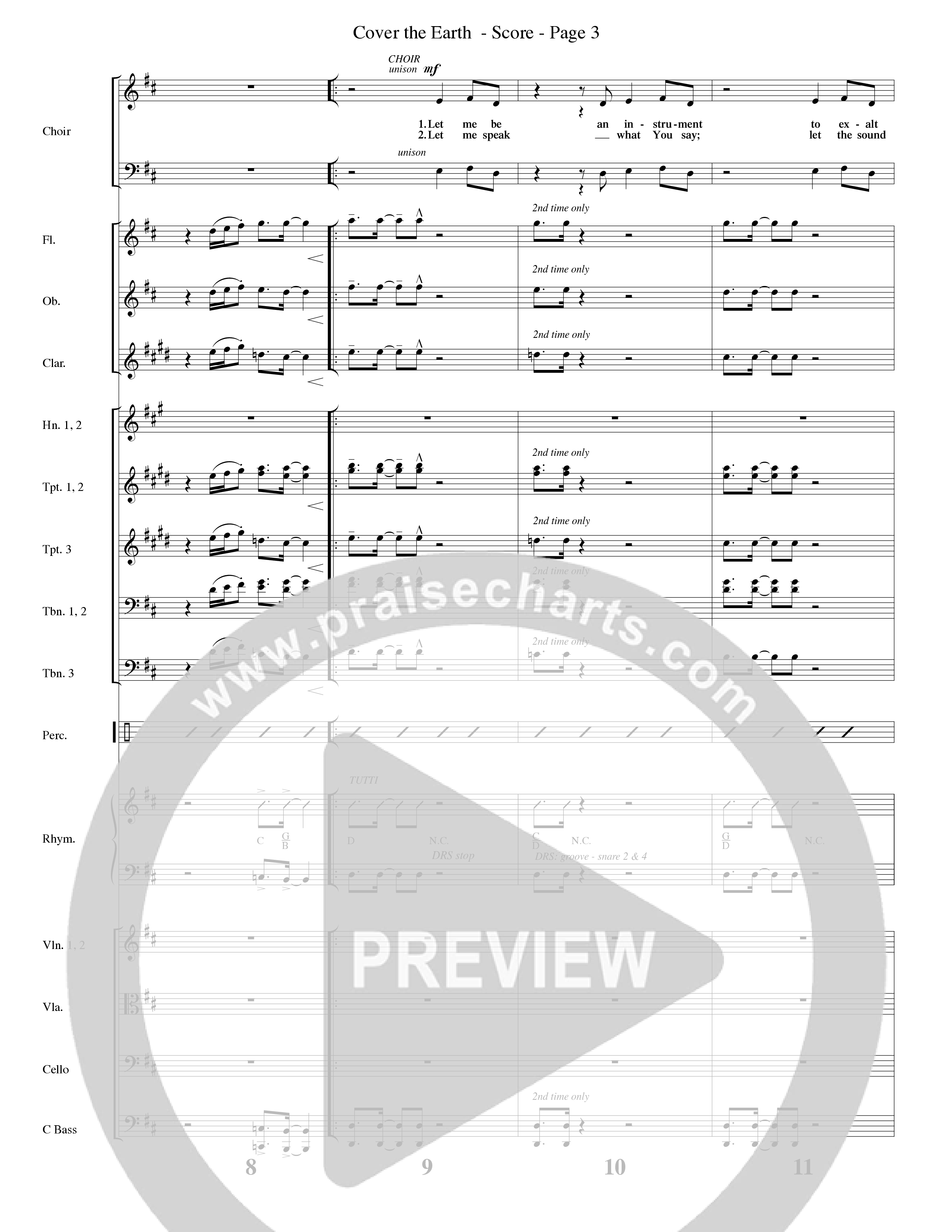 Cover The Earth (Choral Anthem SATB) Orchestration (Word Music Choral / Arr. Dave Williamson)