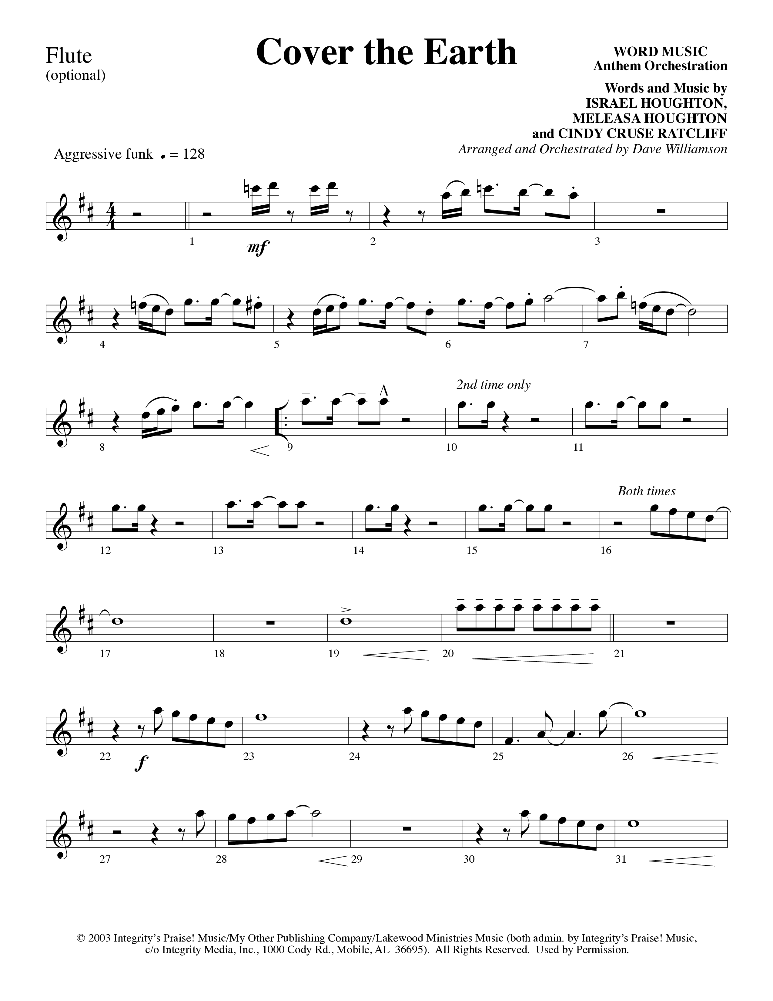 Cover The Earth (Choral Anthem SATB) Flute (Word Music Choral / Arr. Dave Williamson)
