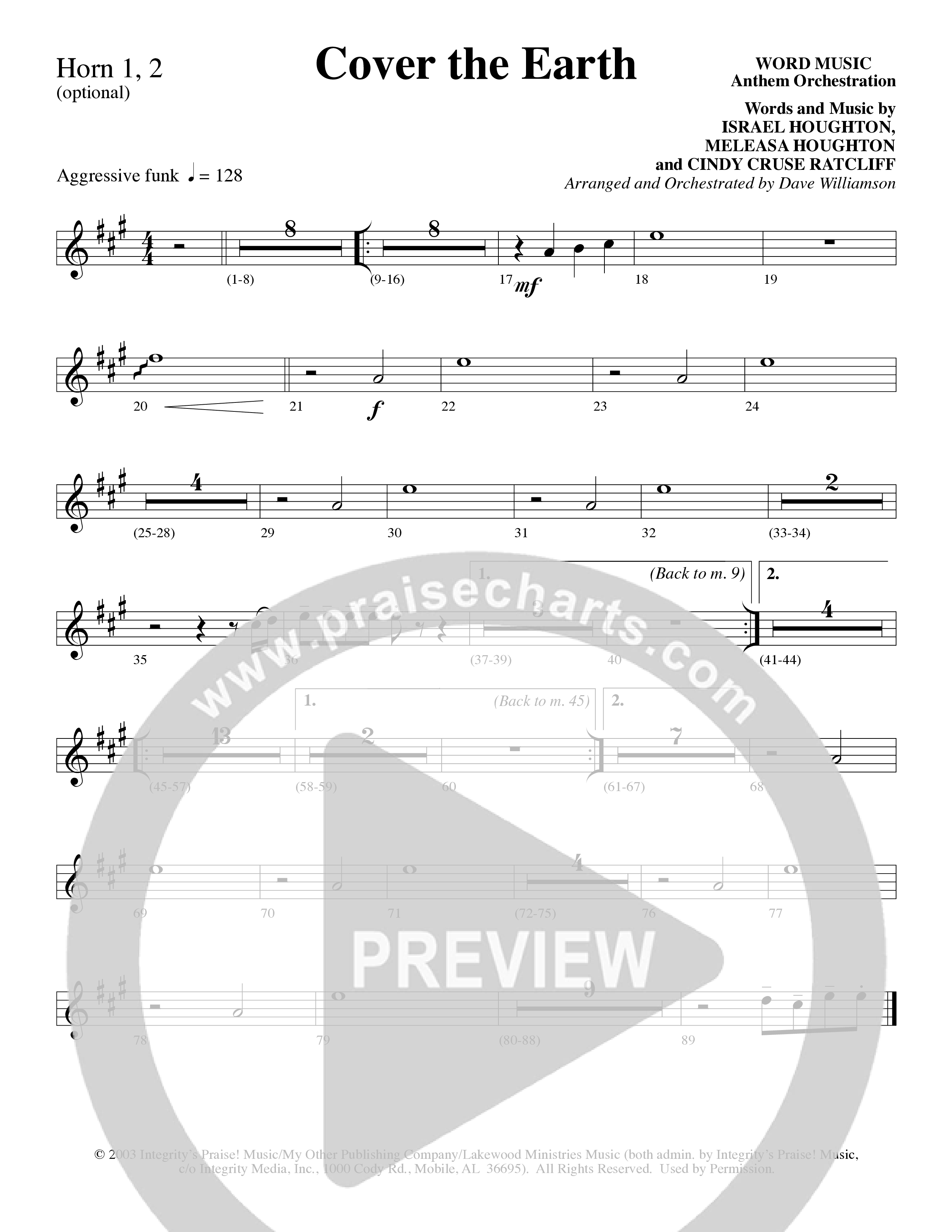 Cover The Earth (Choral Anthem SATB) French Horn 1/2 (Word Music Choral / Arr. Dave Williamson)