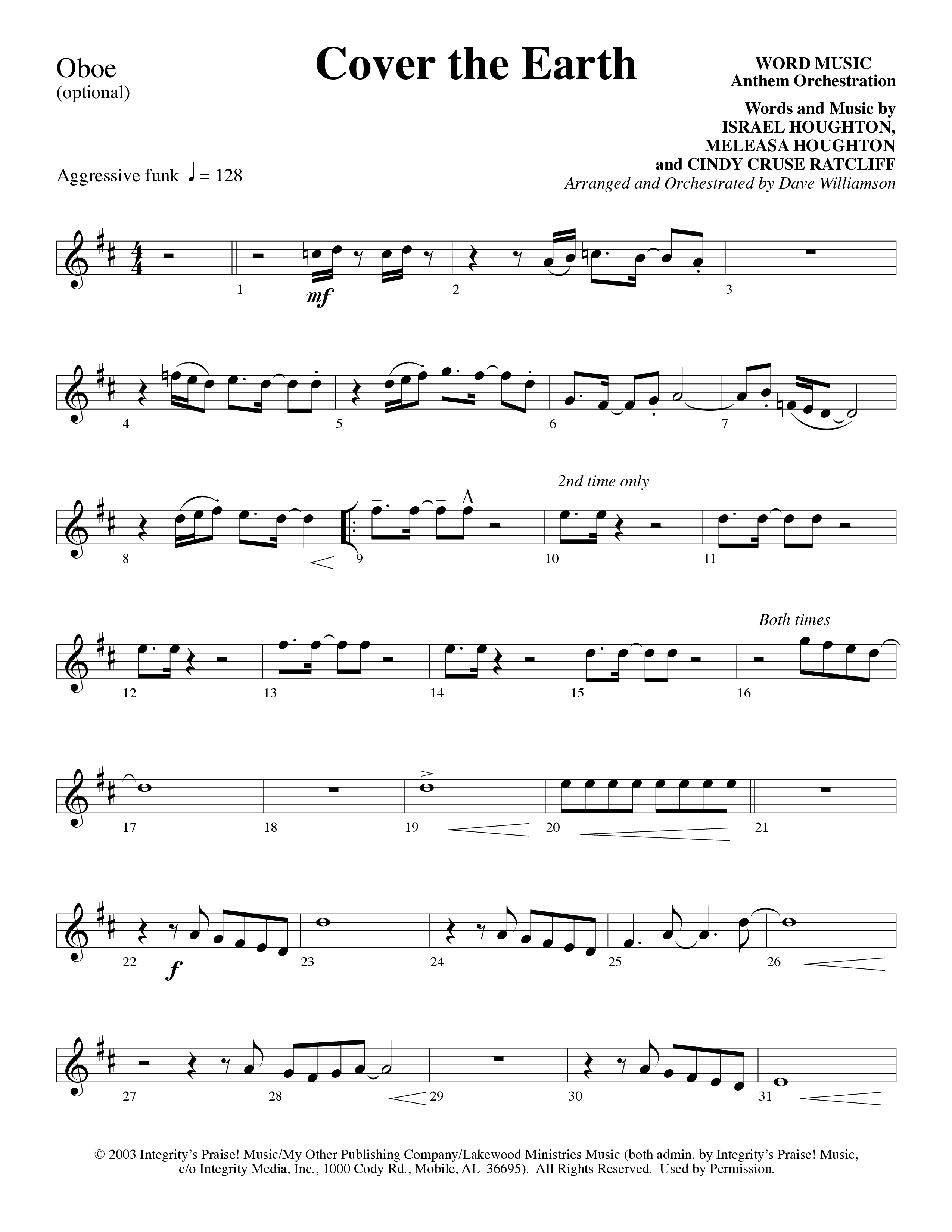 Cover The Earth (Choral Anthem SATB) Oboe (Word Music Choral / Arr. Dave Williamson)