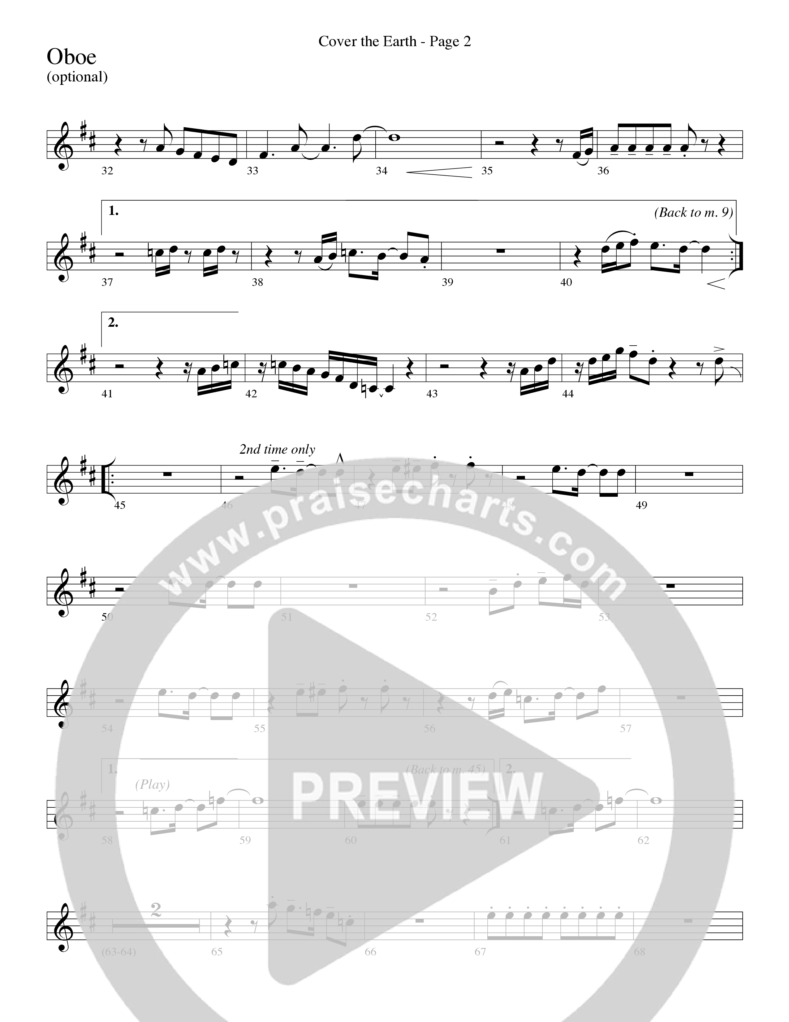 Cover The Earth (Choral Anthem SATB) Oboe (Word Music Choral / Arr. Dave Williamson)