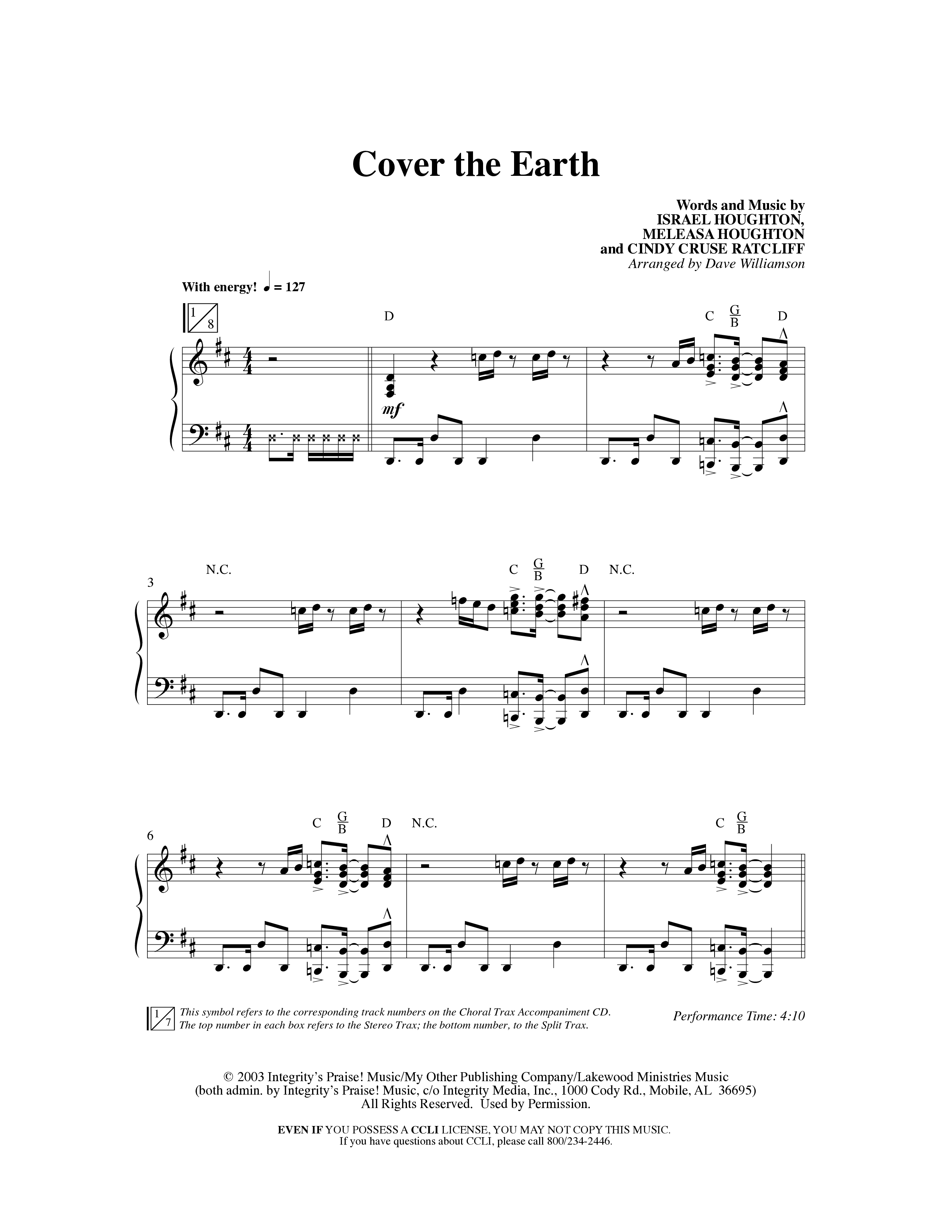 Cover The Earth (Choral Anthem SATB) Anthem (SATB/Piano) (Word Music Choral / Arr. Dave Williamson)