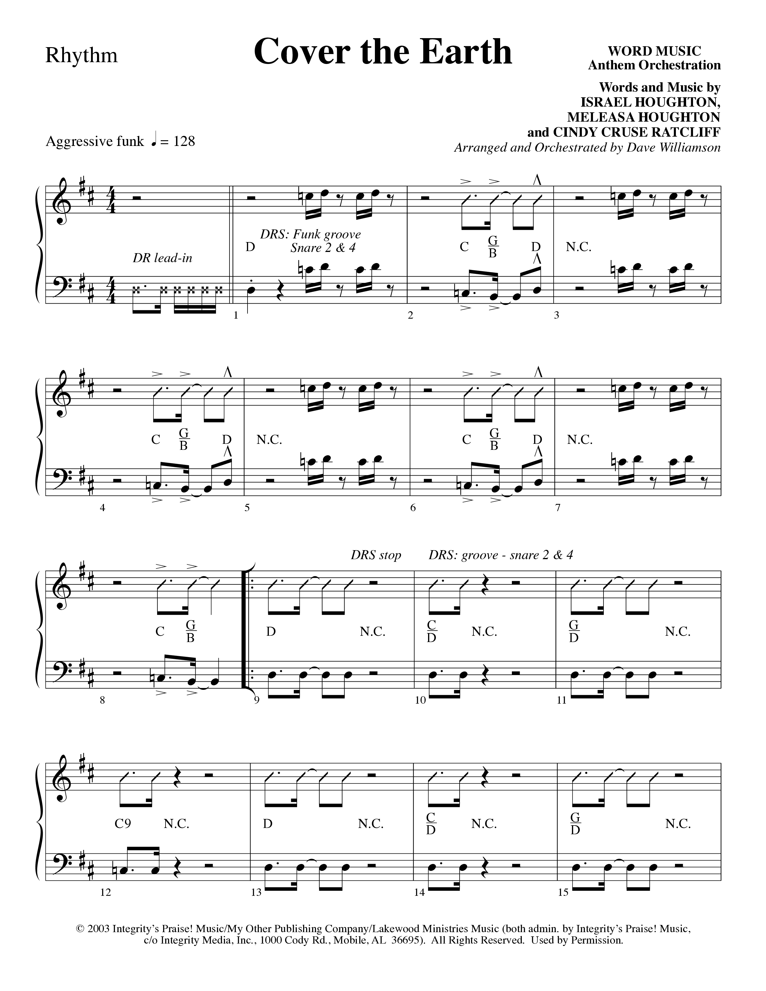 Cover The Earth (Choral Anthem SATB) Rhythm Chart (Word Music Choral / Arr. Dave Williamson)
