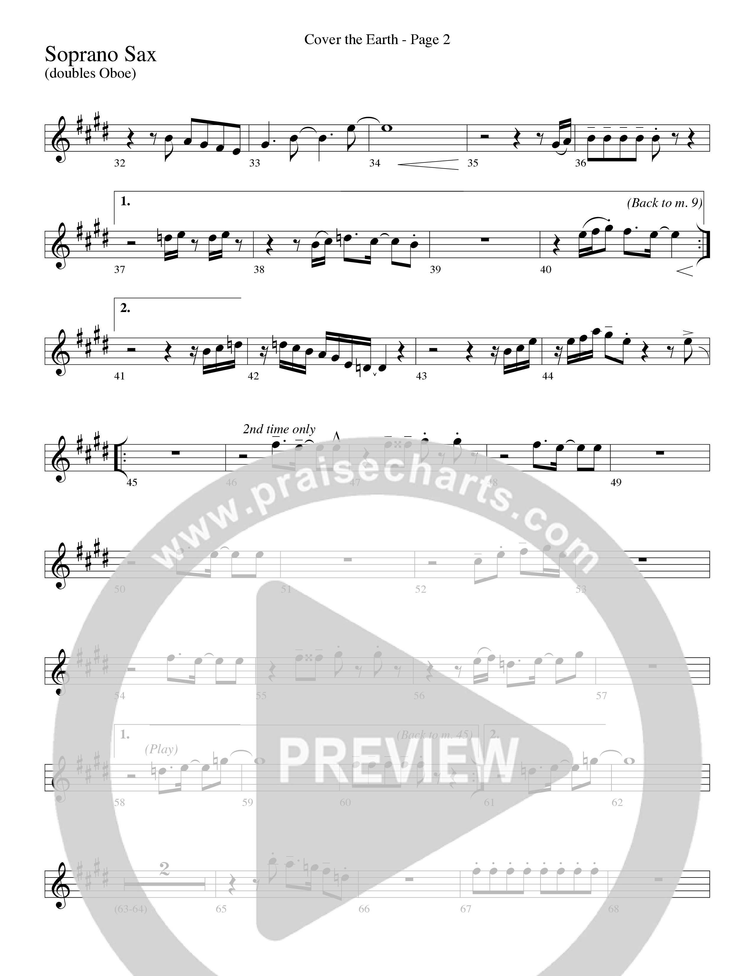 Cover The Earth (Choral Anthem SATB) Soprano Sax (Word Music Choral / Arr. Dave Williamson)