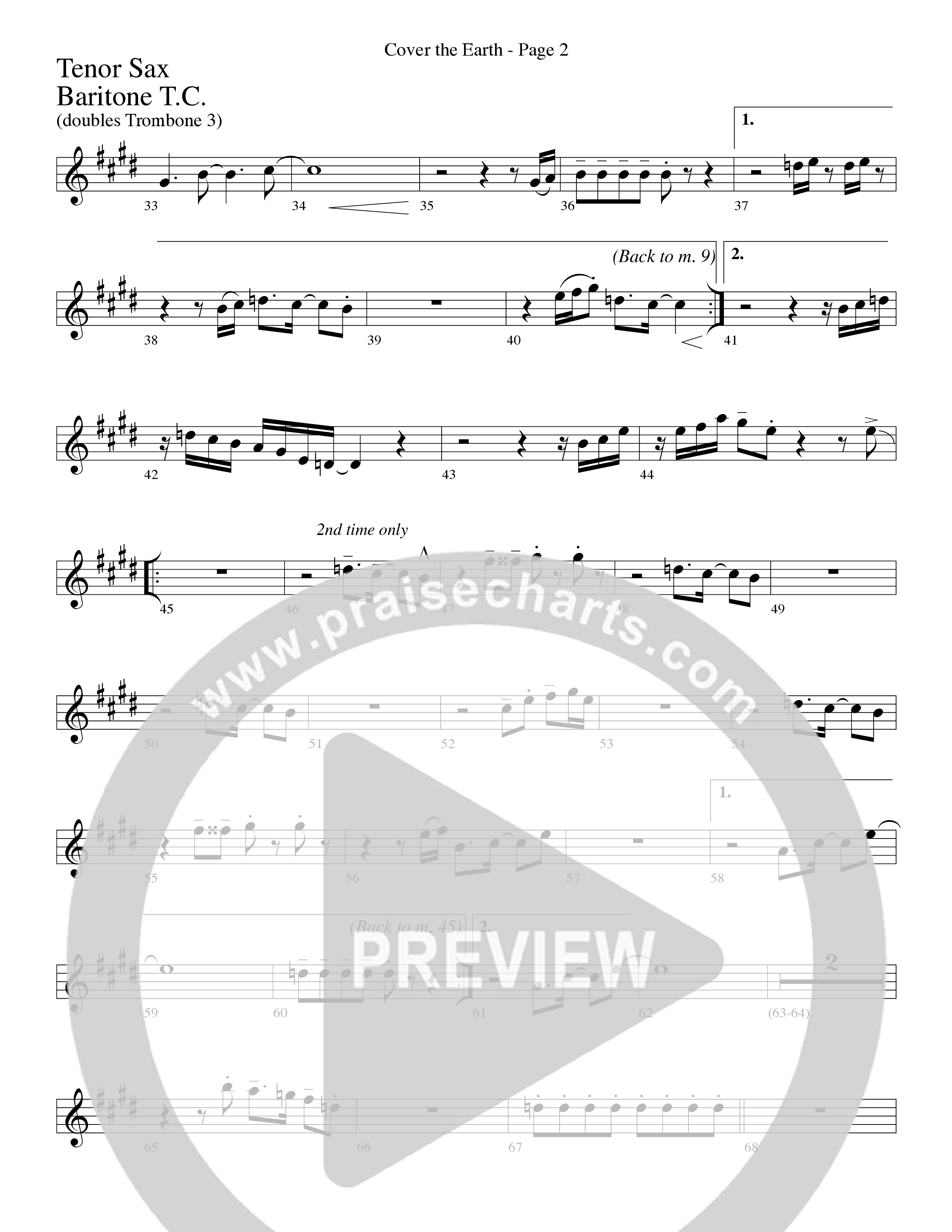 Cover The Earth (Choral Anthem SATB) Tenor Sax/Baritone T.C. (Word Music Choral / Arr. Dave Williamson)