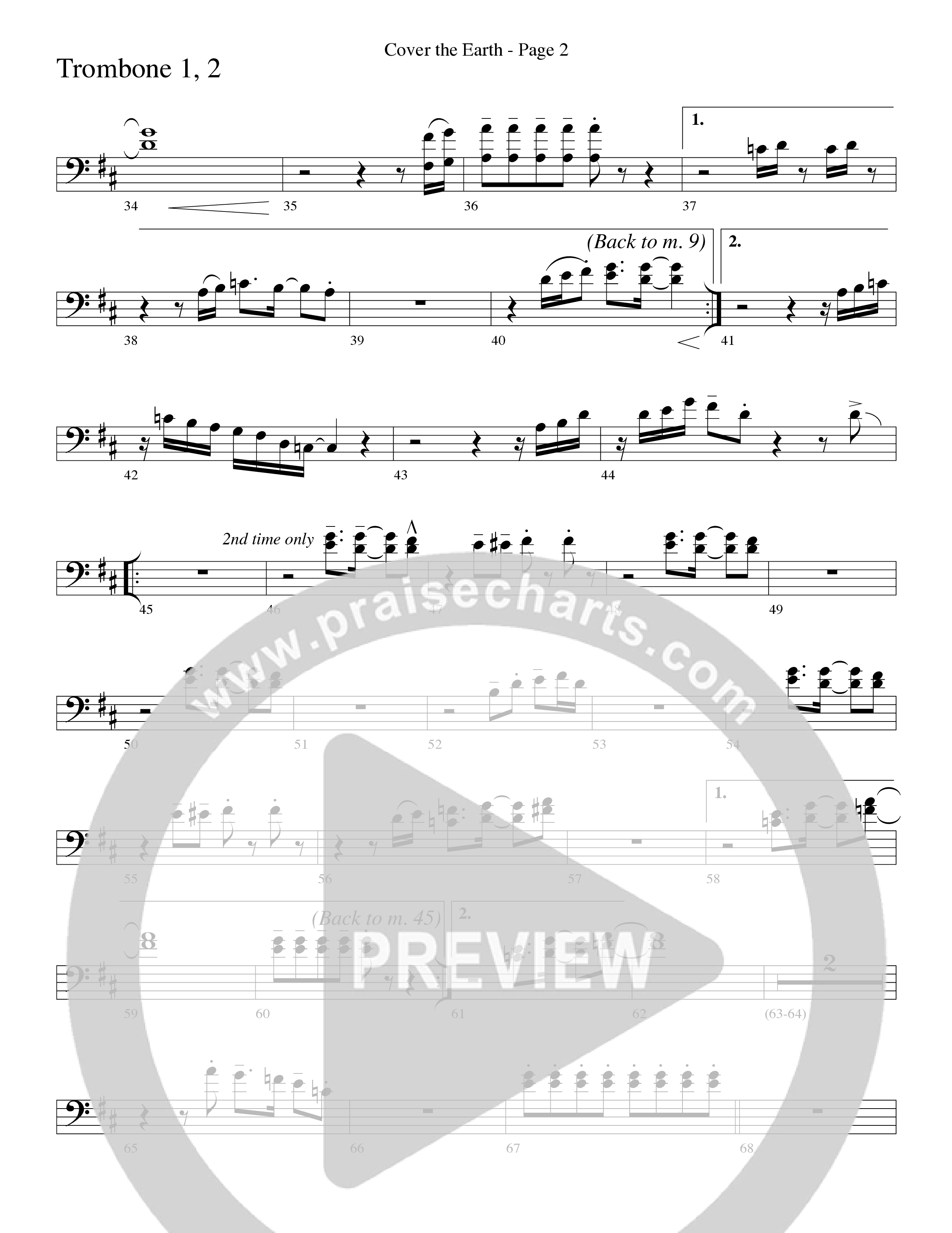 Cover The Earth (Choral Anthem SATB) Trombone 1/2 (Word Music Choral / Arr. Dave Williamson)