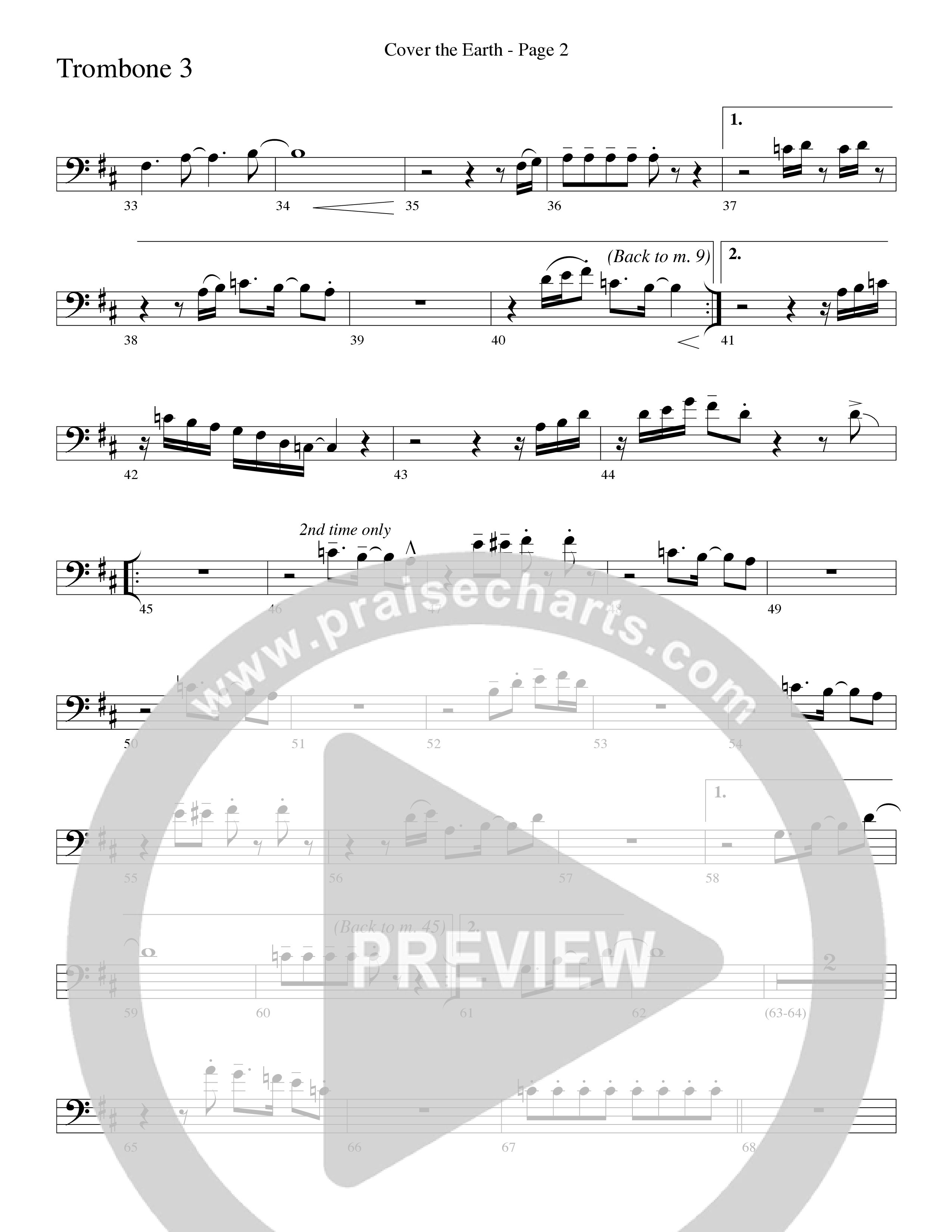 Cover The Earth (Choral Anthem SATB) Trombone 3 (Word Music Choral / Arr. Dave Williamson)