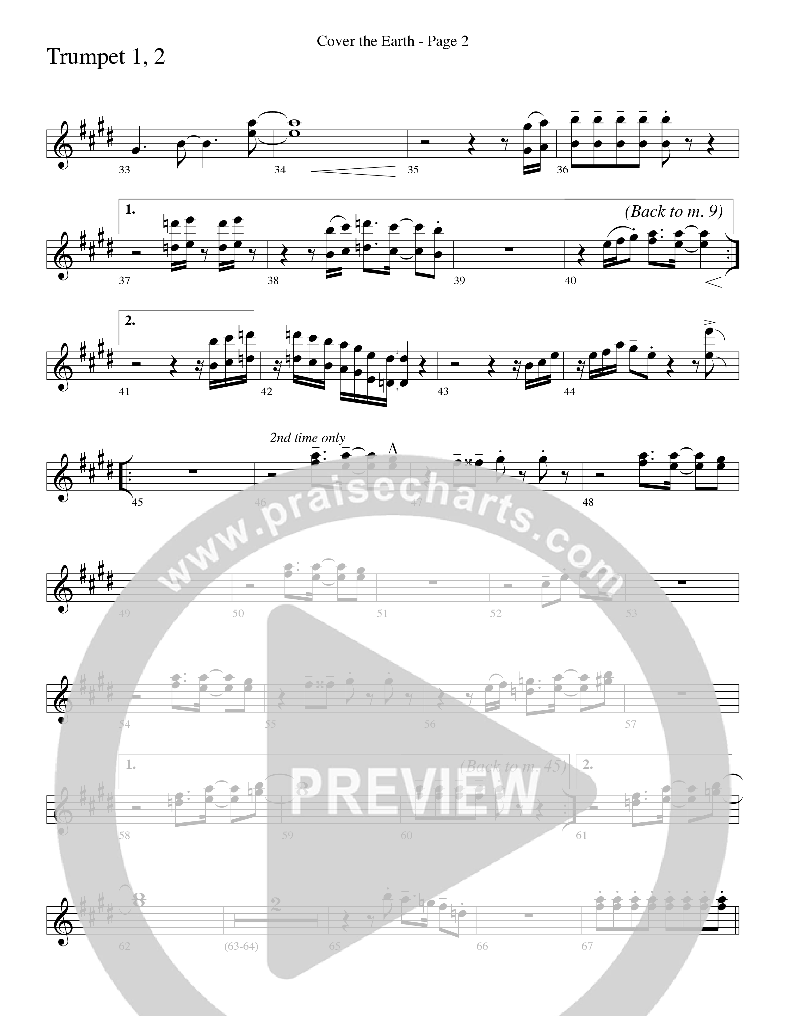 Cover The Earth (Choral Anthem SATB) Trumpet 1,2 (Word Music Choral / Arr. Dave Williamson)