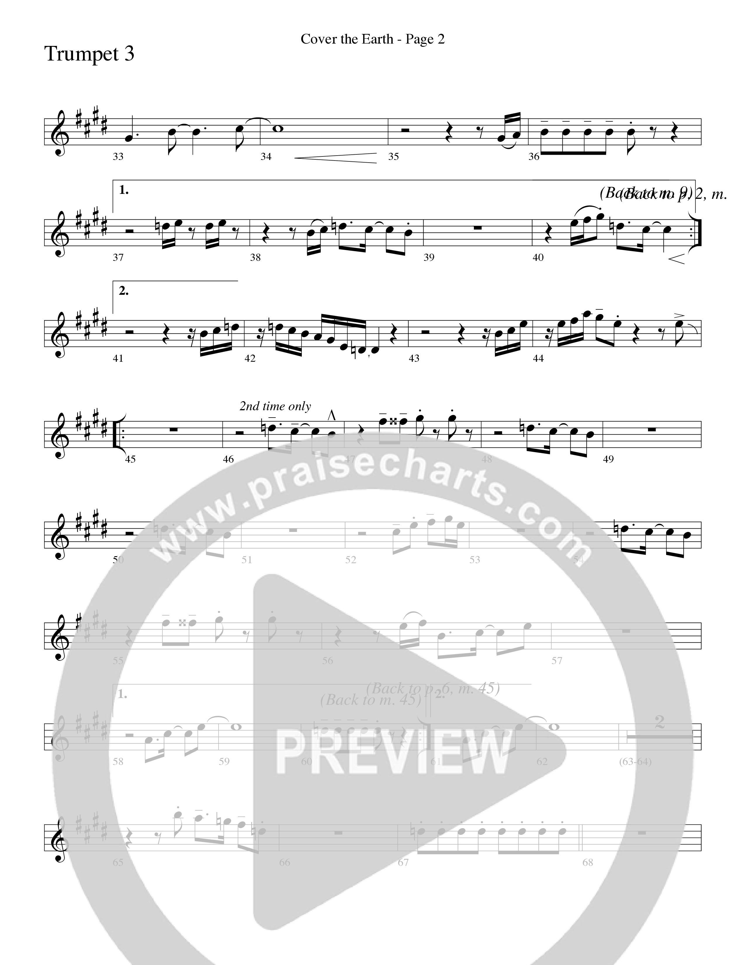 Cover The Earth (Choral Anthem SATB) Trumpet 3 (Word Music Choral / Arr. Dave Williamson)