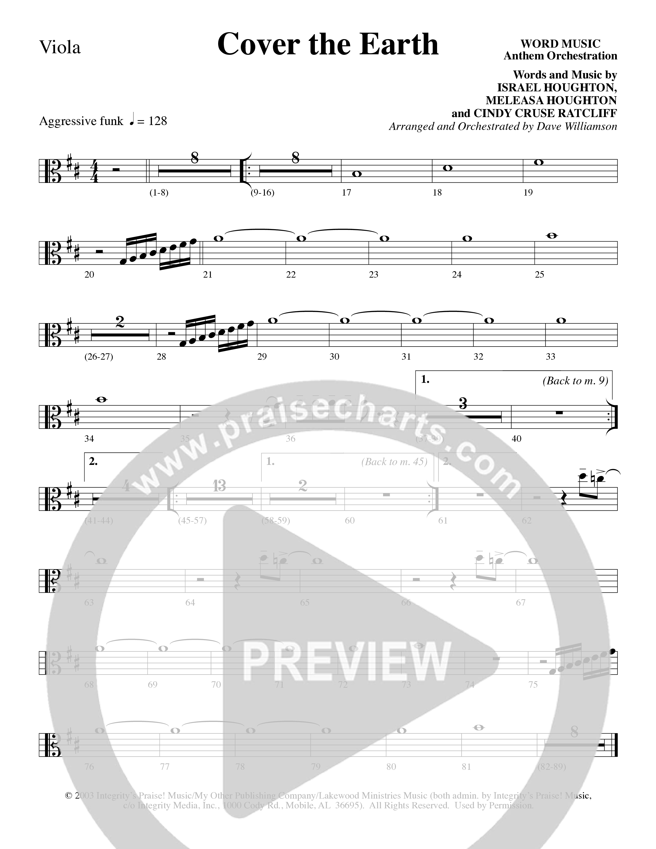 Cover The Earth (Choral Anthem SATB) Viola (Word Music Choral / Arr. Dave Williamson)