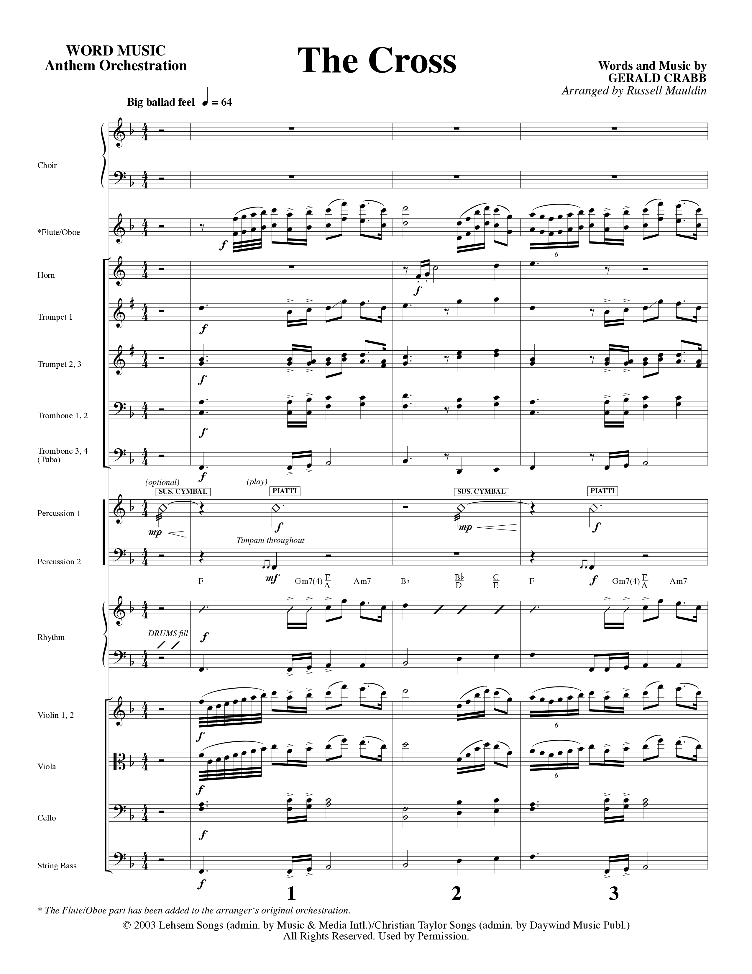 The Cross (Choral Anthem SATB) Orchestration (Word Music Choral / Arr. Russell Mauldin)