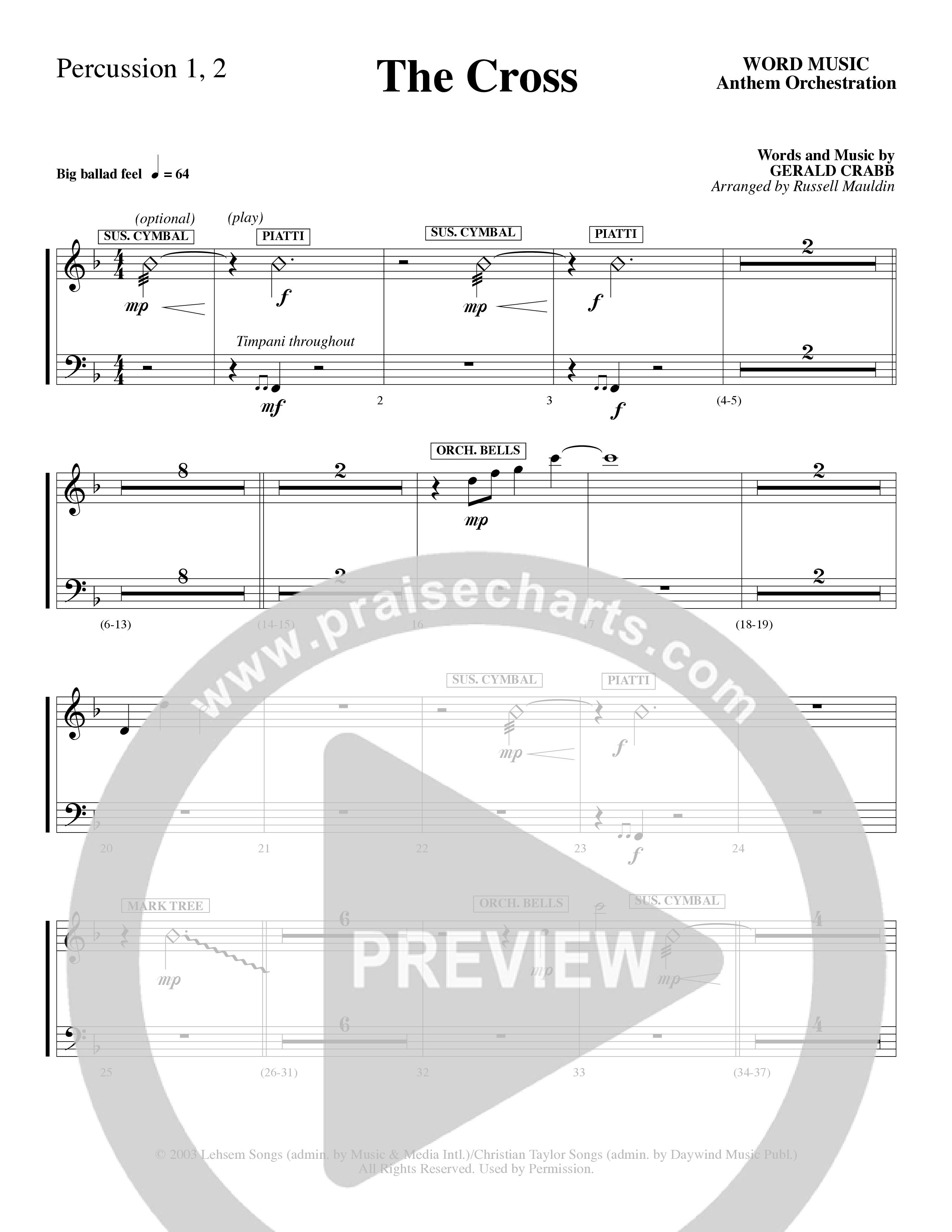 The Cross (Choral Anthem SATB) Percussion 1/2 (Word Music Choral / Arr. Russell Mauldin)
