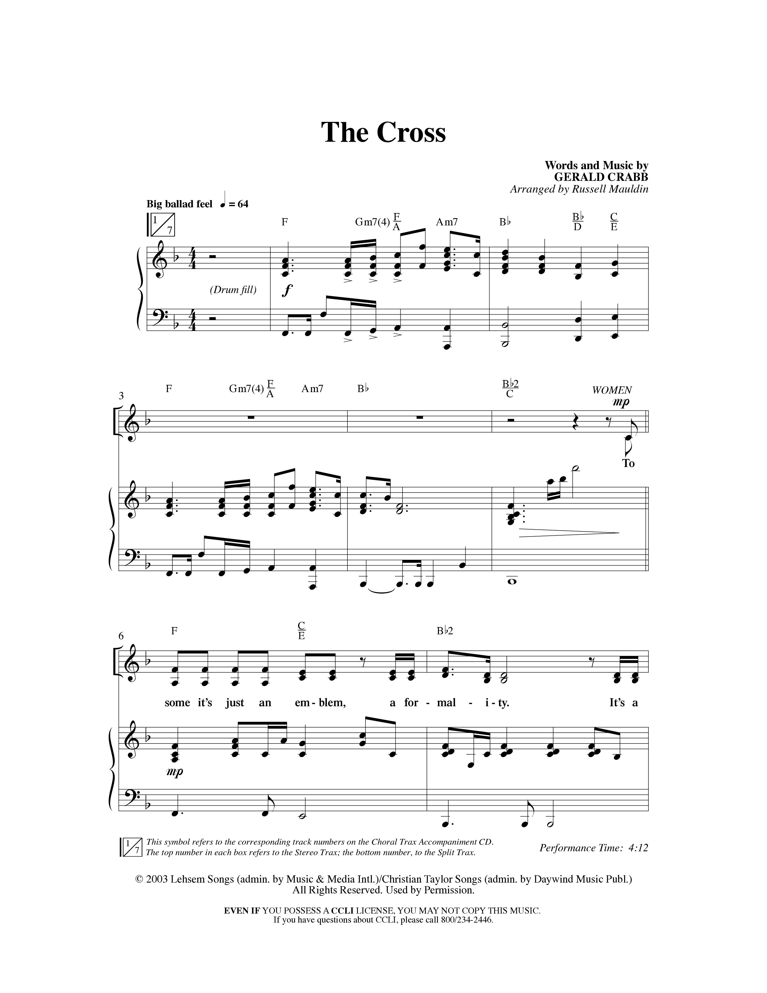 The Cross (Choral Anthem SATB) Anthem (SATB/Piano) (Word Music Choral / Arr. Russell Mauldin)