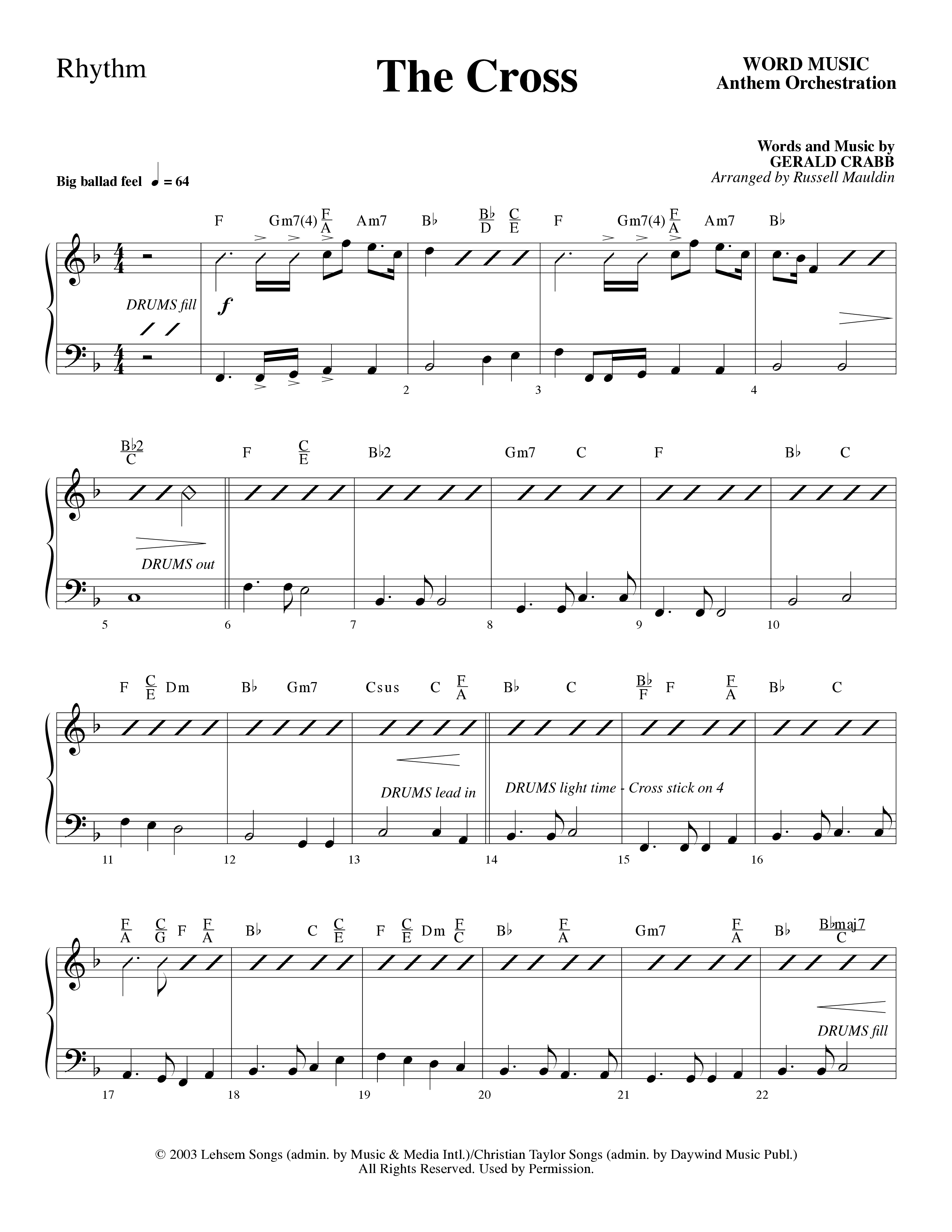The Cross (Choral Anthem SATB) Rhythm Chart (Word Music Choral / Arr. Russell Mauldin)