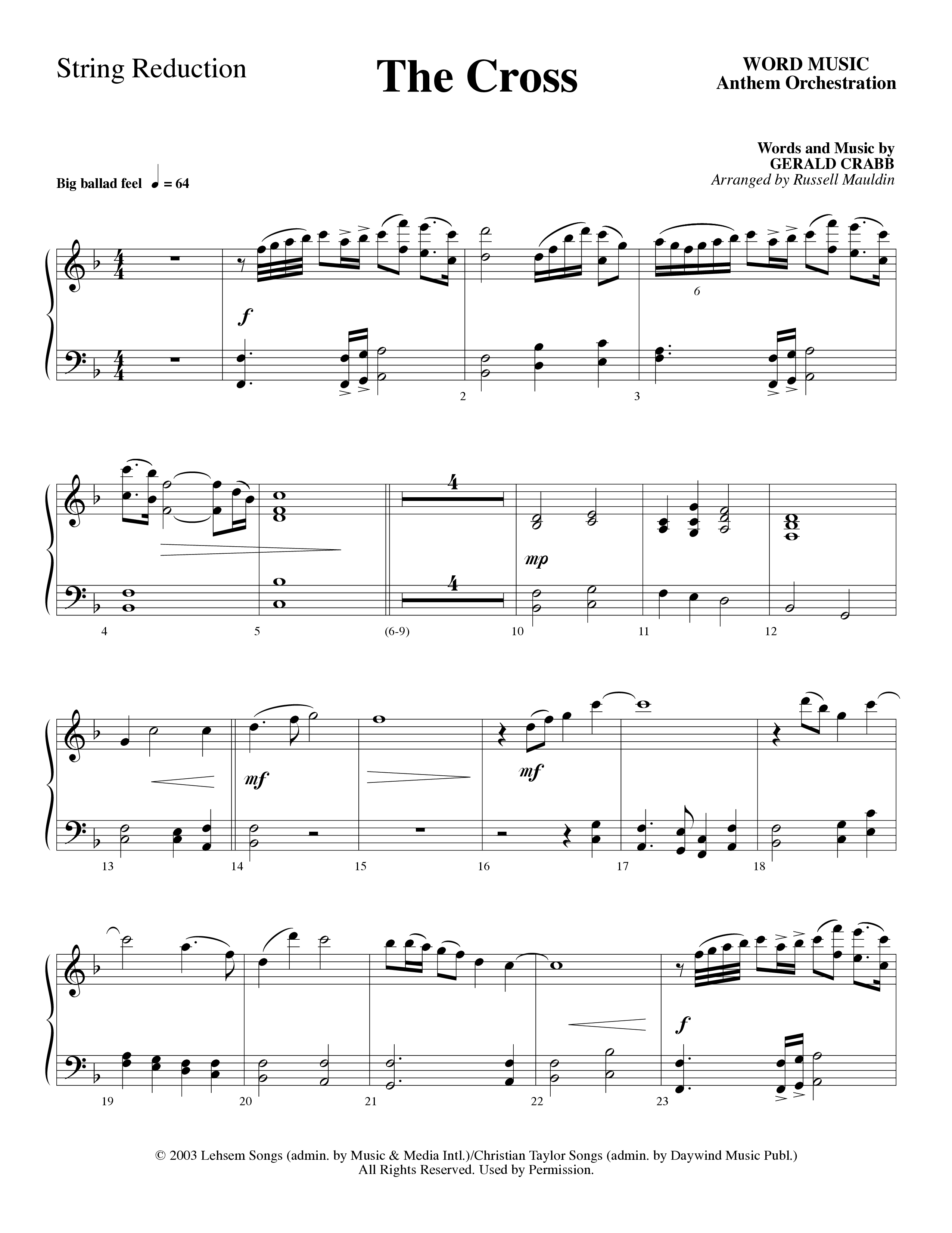 The Cross (Choral Anthem SATB) String Reduction (Word Music Choral / Arr. Russell Mauldin)