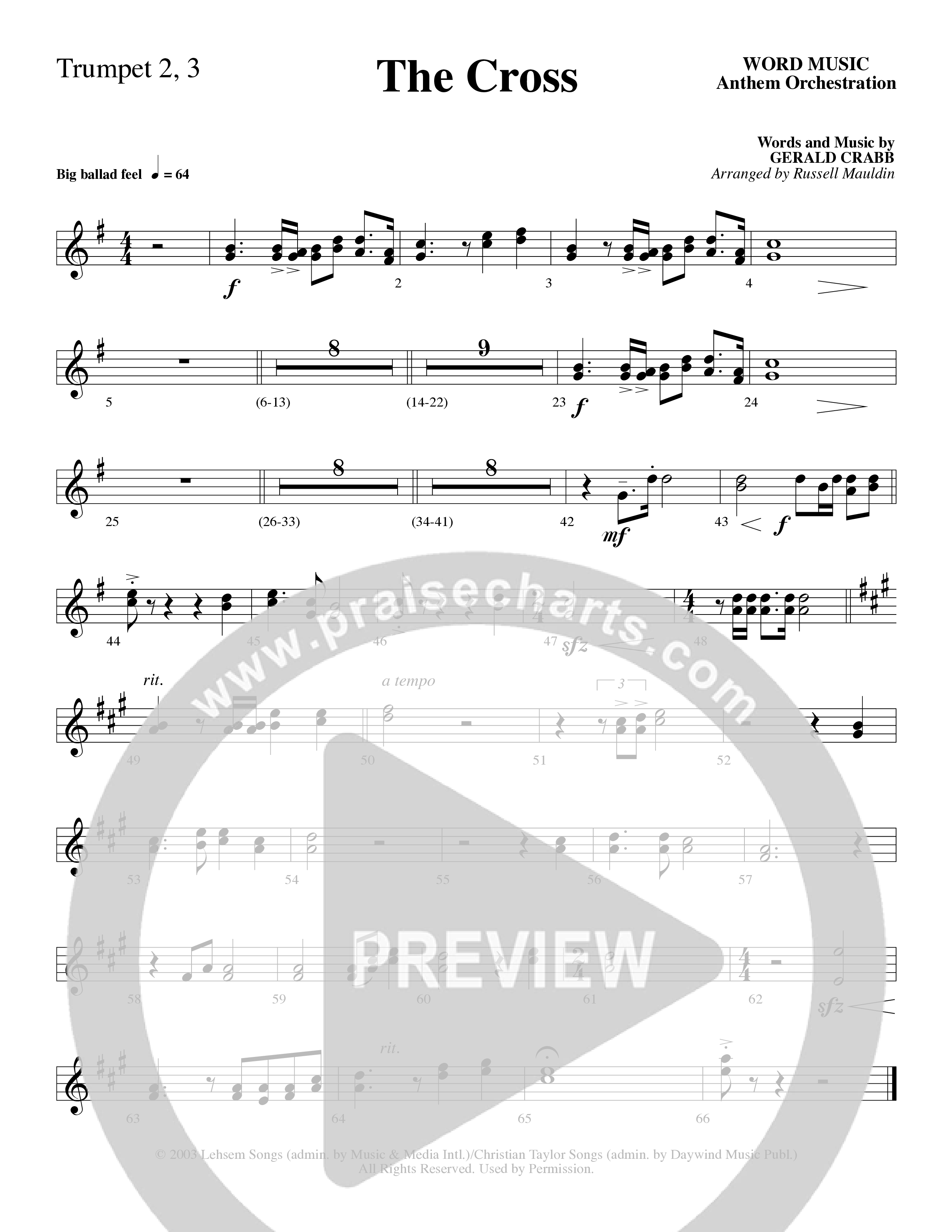 The Cross (Choral Anthem SATB) Trumpet 2/3 (Word Music Choral / Arr. Russell Mauldin)