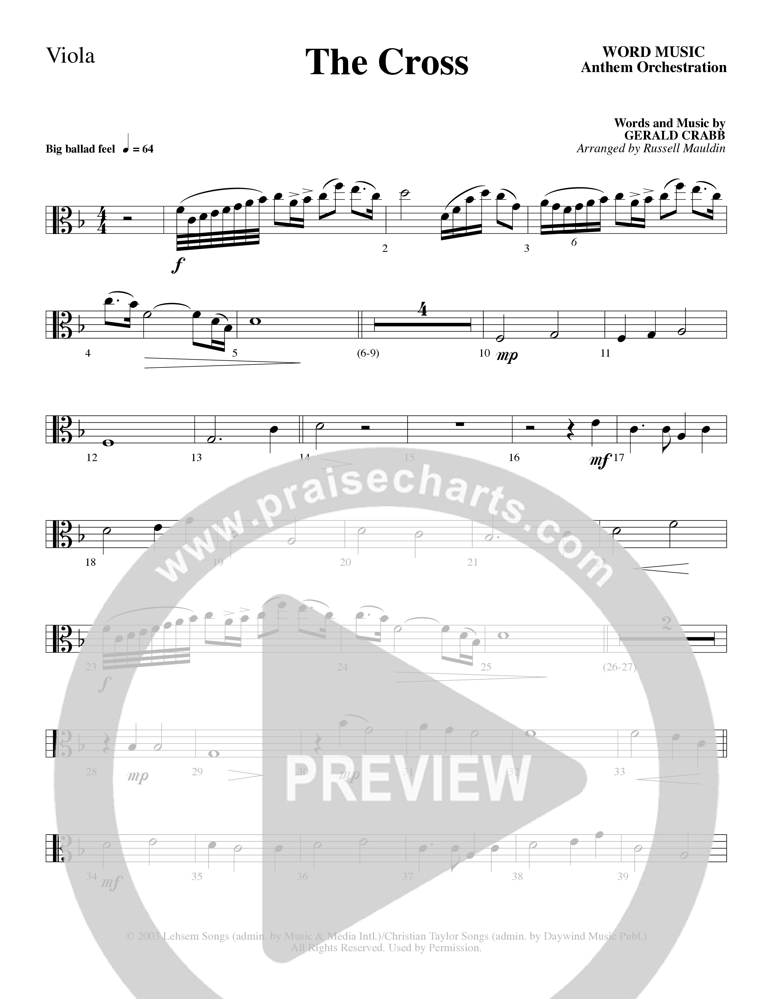 The Cross (Choral Anthem SATB) Viola (Word Music Choral / Arr. Russell Mauldin)